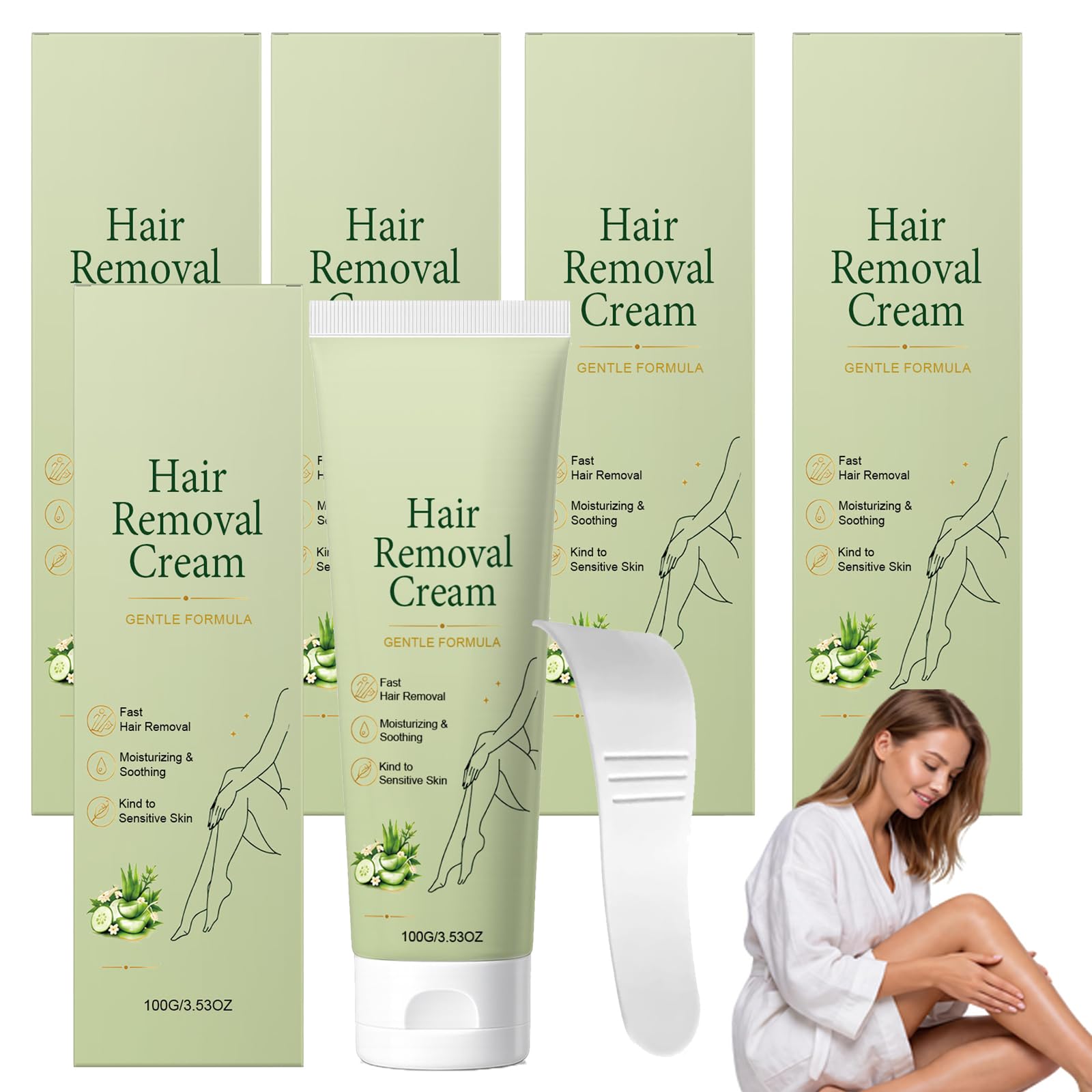 Crema di depilazione delicata naturale estratto di aloe, crema depilazione pelle sensibile, epilatore lenitivo idratante per gambe ascelle corpo 100 g + raschietto per depilazioni (5 pezzi)