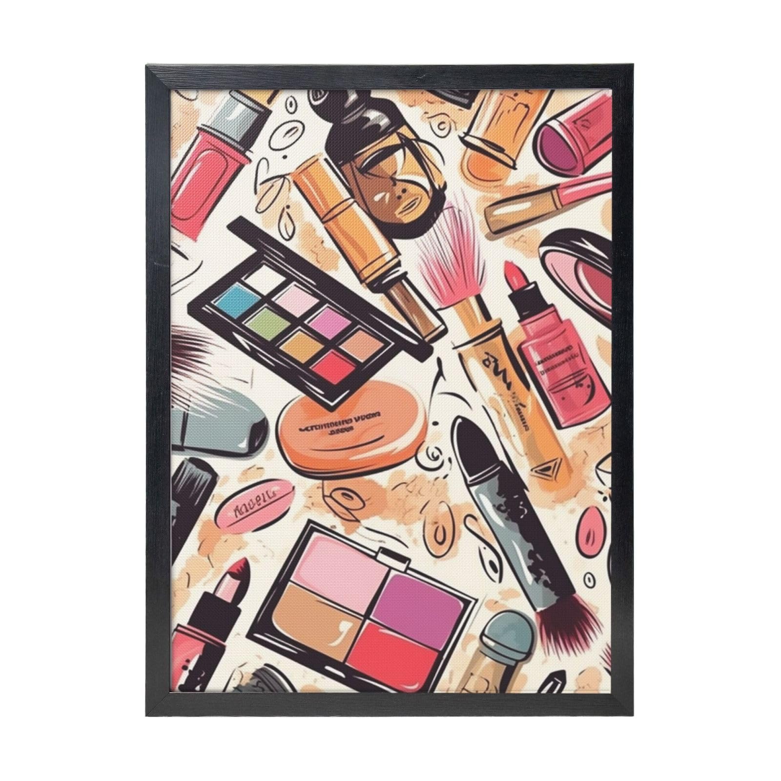 Framed Wall Art - Decorative Canvas Painting Cosmetic And Makeup Theme Pattern Pictures Poster Aesthetic Modern Prints Artwork for Bedroom Office Wall Decor Ready To Hang 12x16 in