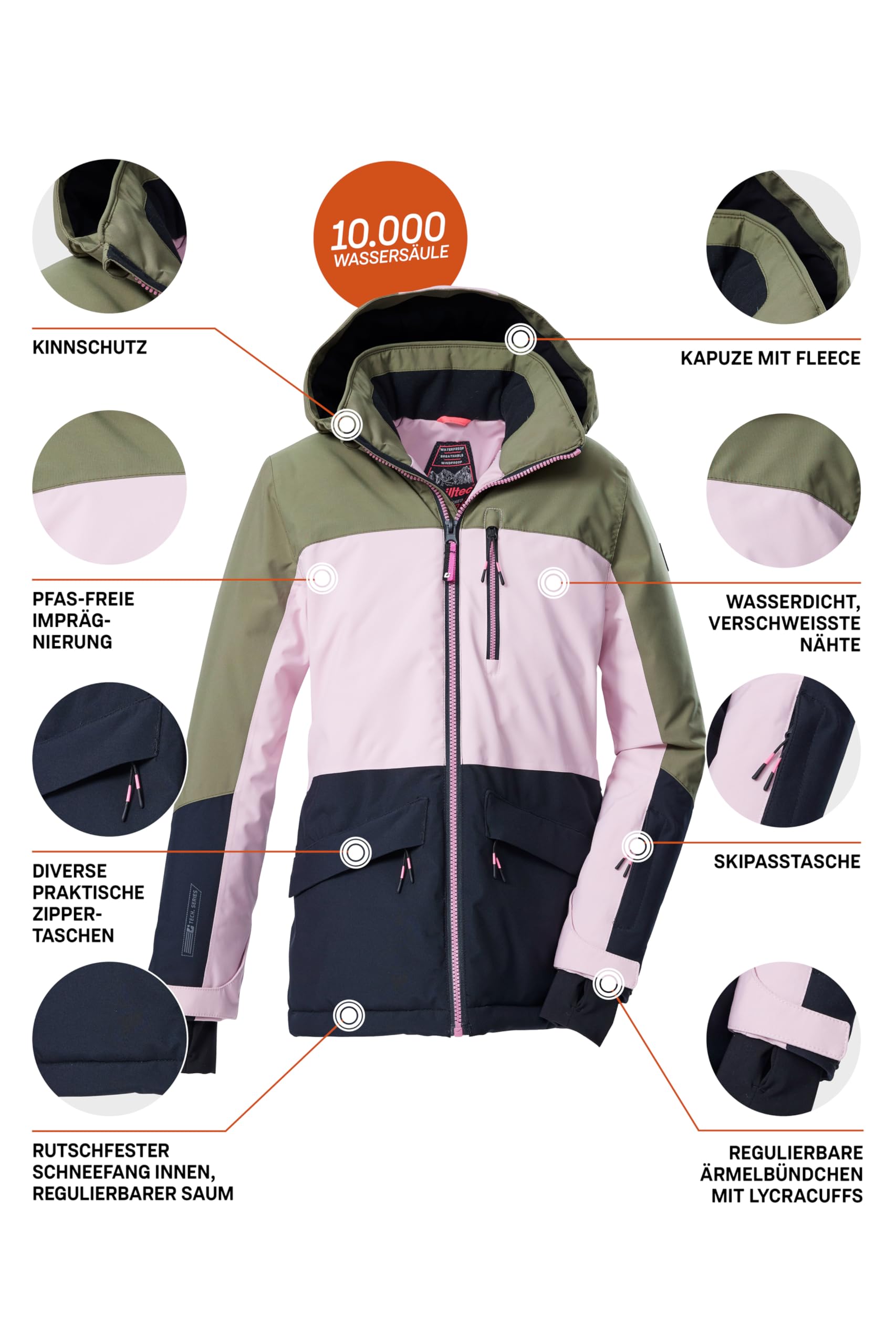 Killtec KSW 208 Chaqueta de esquí para niñas con capucha y protección contra la nieve