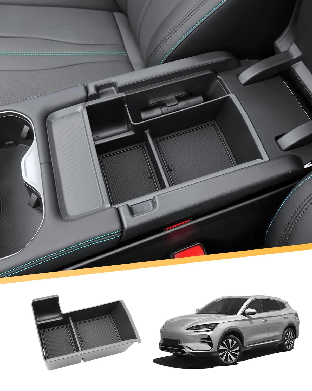 LFOTPP Compatible con BYD Seal U EV/DM-i 2024-2025 Caja de almacenamiento para consola central, reposabrazos central, guantera, bandeja organizadora con alfombrilla antideslizante