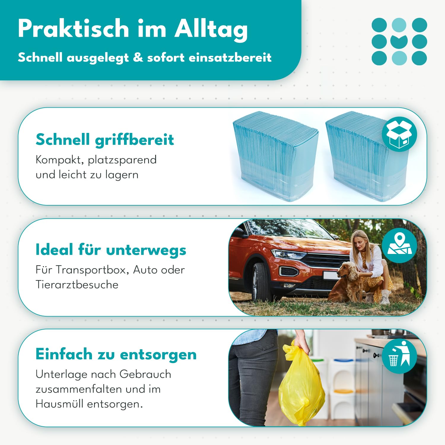 100x Welpen Unterlagen 60x90cm, maneo Trainingspads für Hunde, Welpen Unterlagen saugfähig, Hundeklo auslaufsicher, 5-lagige Pipi Matten für Hunde, Katzen & Co., Puppy Pads, Welpen Zubehör, Pipi Pads