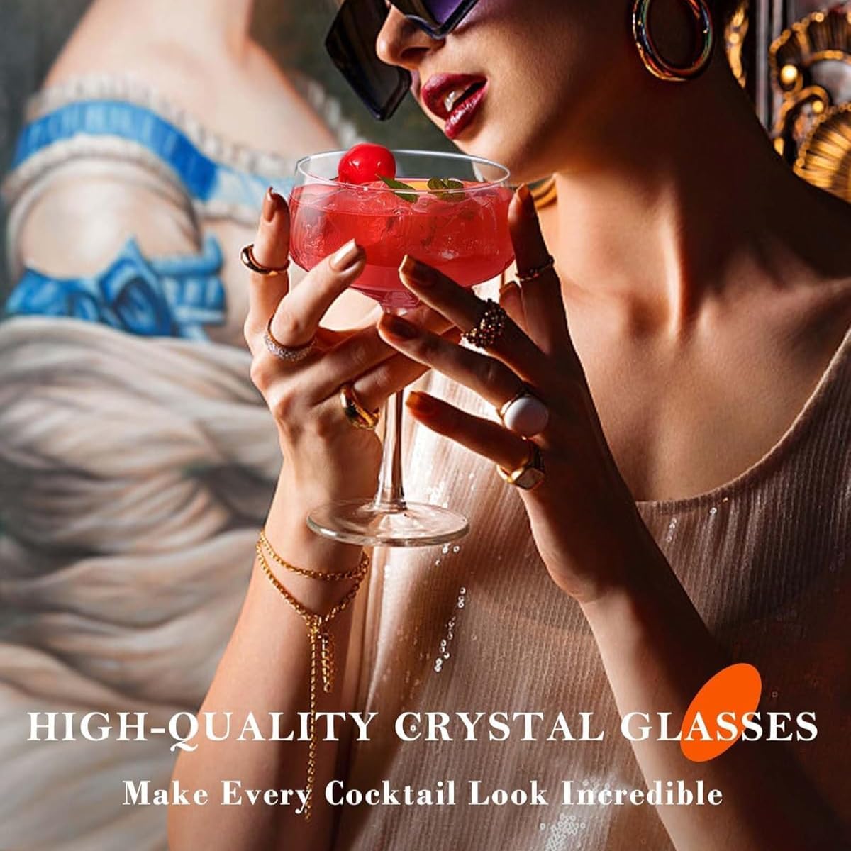 Crystal Martini Glasses, Set of 6 10 oz Hand-Blown Coupe Glasses for Bars, Parties, and Celebrations (6 SET)