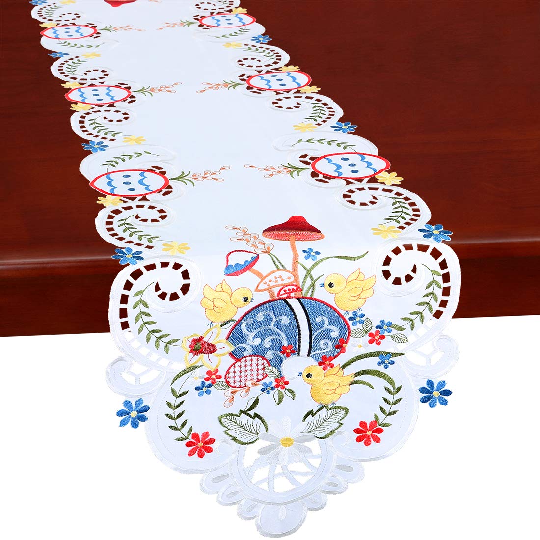 Simhomsen Camino de mesa bordado de pollitos para decoración de vacaciones de Pascua o primavera, bufanda de tocador (14 x 54 pulgadas)