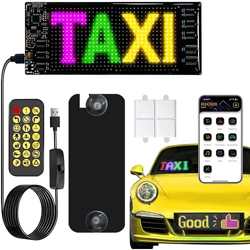 Flexible 7x3'' LED Car Sign - DIY Customizable Text | Bluetooth APP Control,USB 5V,Text Programmable Animated Scrolling Display