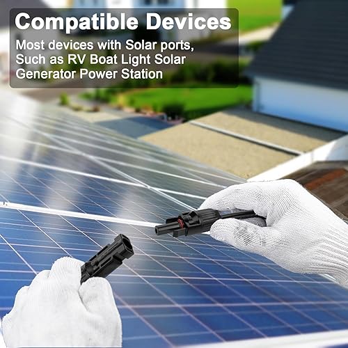 Miniatura 6 de iGreely 1 par de cable de extensión de panel solar de 20 pies negro + 20 pies rojo 10 AWG (6 mm) con conectores hembra y macho