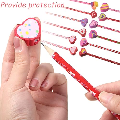 Miniatura 4 de Zonon Juego surtido de lápices para el día de San Valentín, lápices de San Valentín con borrador gigante y pulseras de goma de corazón, tarjetas de