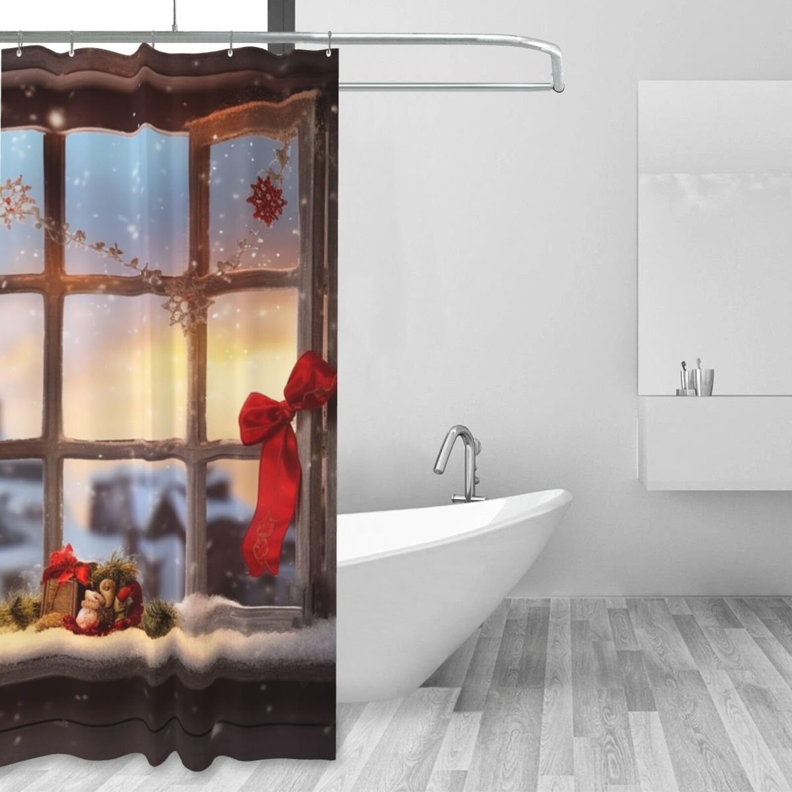 WSOIHFEC Shower Curtain Waterproof Fabric Shower Curtain Set Shower Curtain for Bathroom with 12 Hooks Christmas Window Bathroom Curtain Bathroom Decor Shower Liner for Bathtub Bath 60x72In