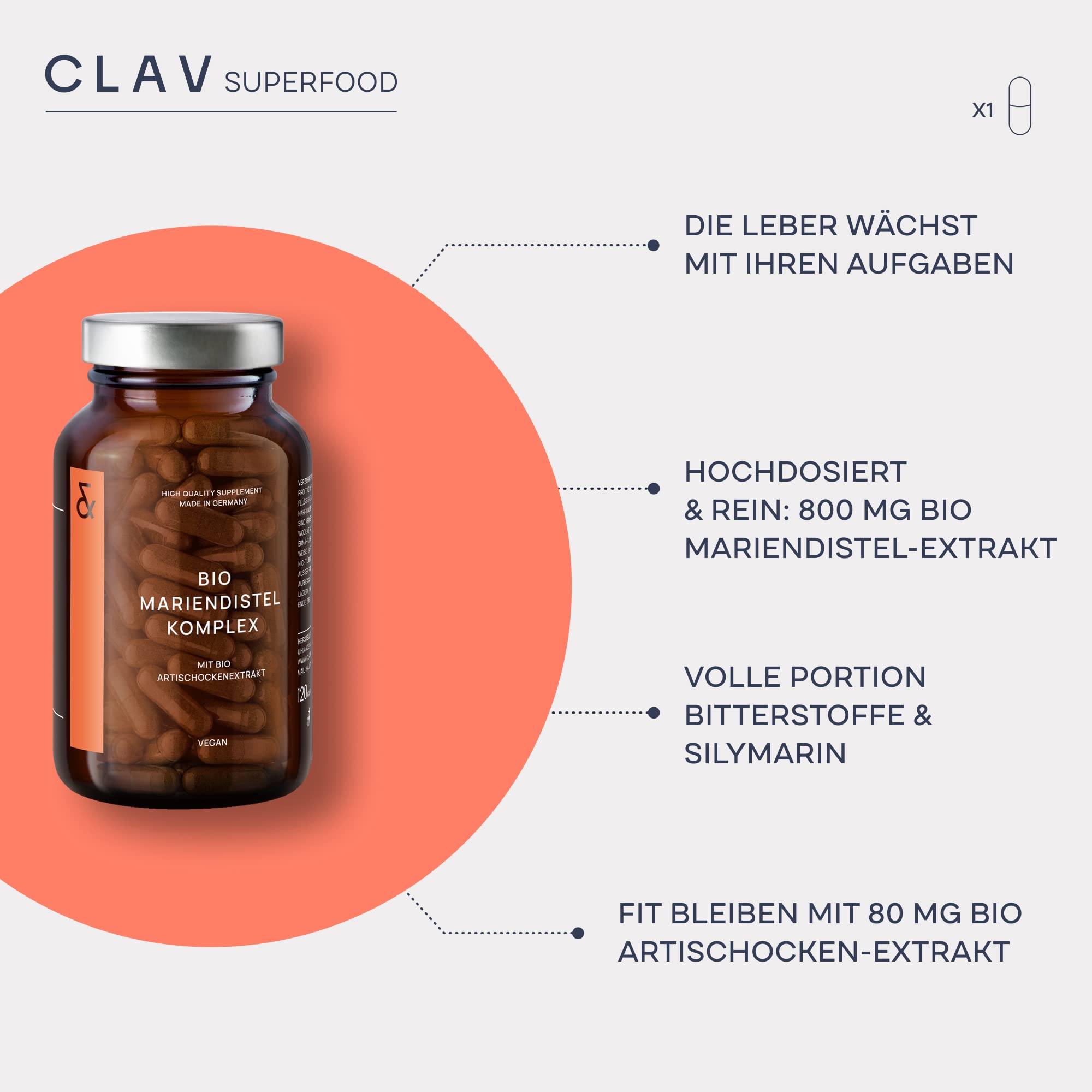 CLAV® Bio Mariendistel Komplex mit Artischocken Extrakt, 360 Kapseln