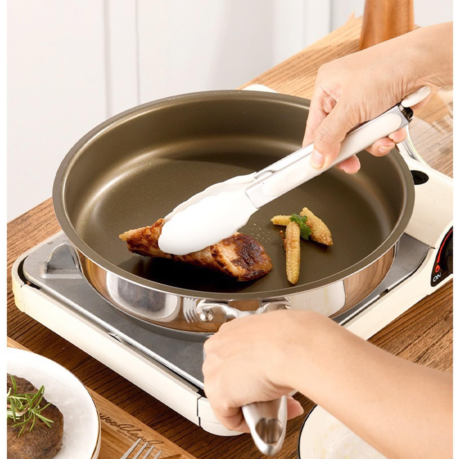 SartéN Acero Inoxidable Wok Multiusos Wok Grande Acero Inoxidable Apto Lavavajillas Wok Antiadherente con Tapa Wok InduccióN para Cocinar Familia Acampadas,30cm