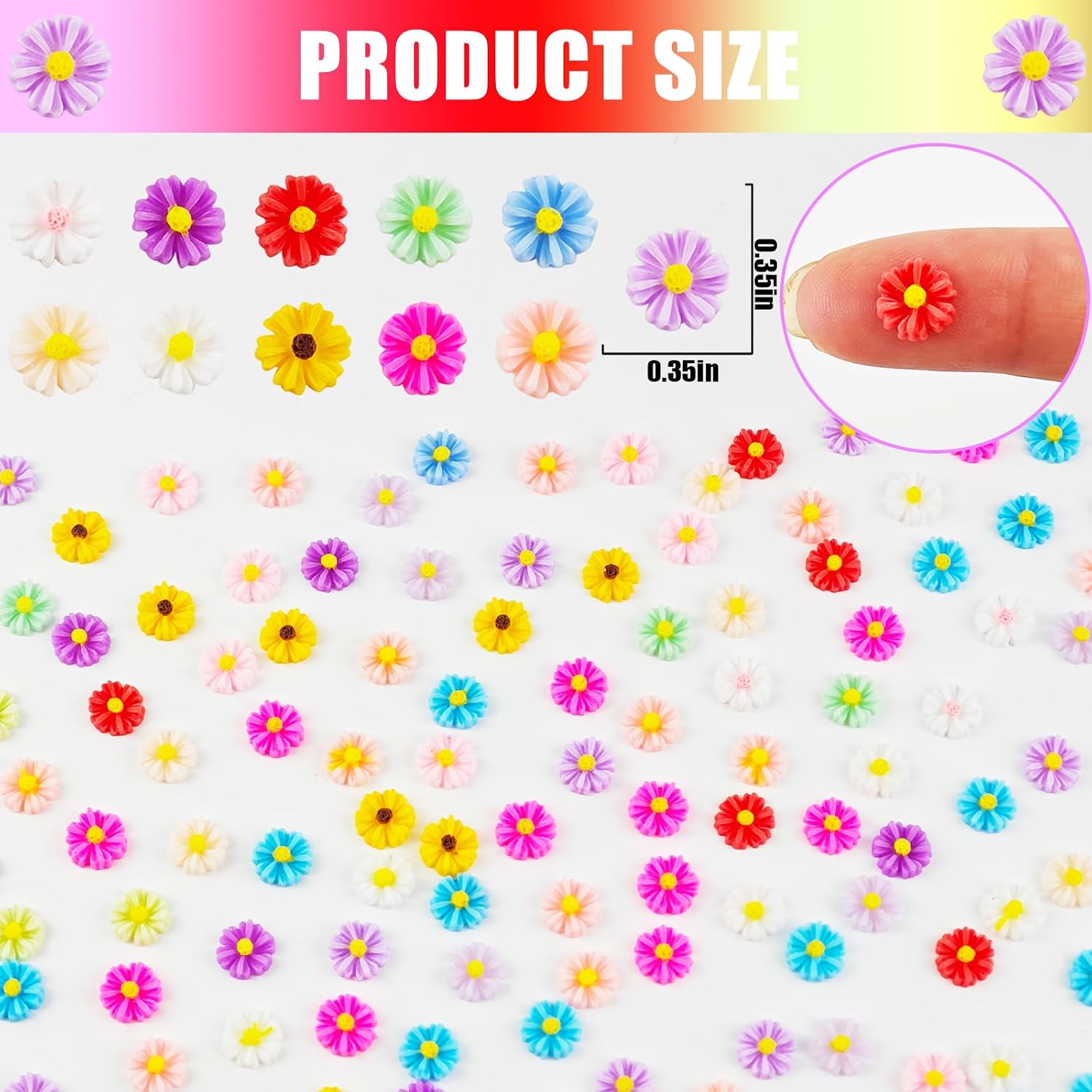 200 Pieces Colorful Tiny Daisy Decor for Dollhouse Mini Resin Decor for Crafts Tiny Things for Fairy Garden Micro Landscaping Decoration image 2