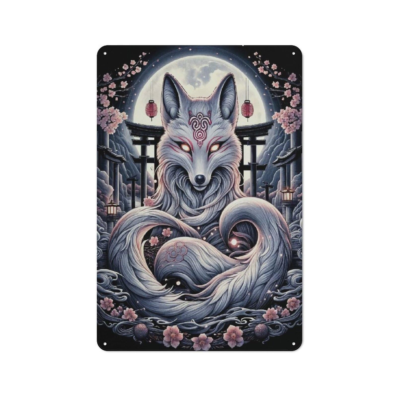 Wolf Moon Japan Vintage Tin Sign 30x20cm, Rustic Bistro Wall Plaque for Coffee Bar, Kitchen, Bistro Or Tea Corner