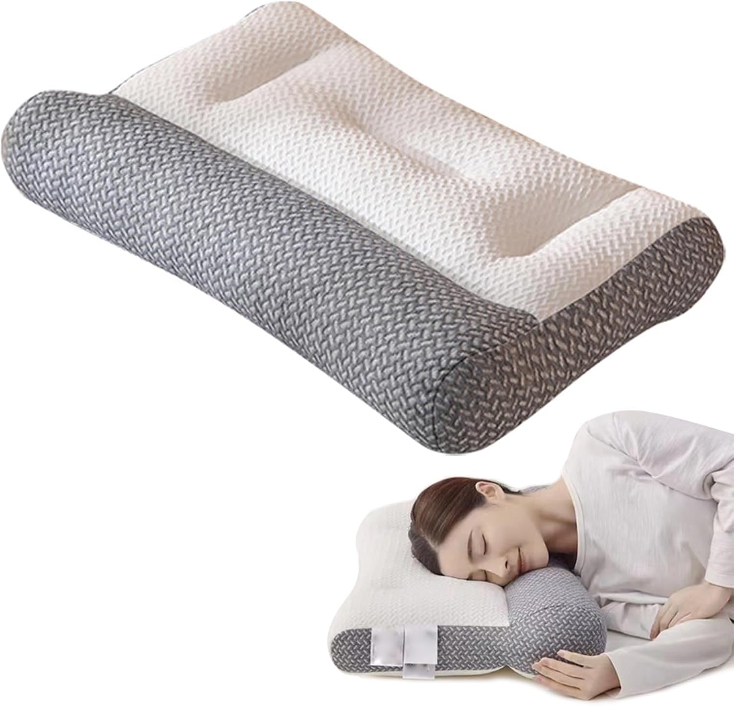 Ginger Tech Grey Restiva Pillow For Sleep Apnea, Cervical Memory Foam Neck Pillow, Orthopedic Neck Support Contour Pillow, Ergonomic Neck Support Pillow For Side, Stomach Sleepers
