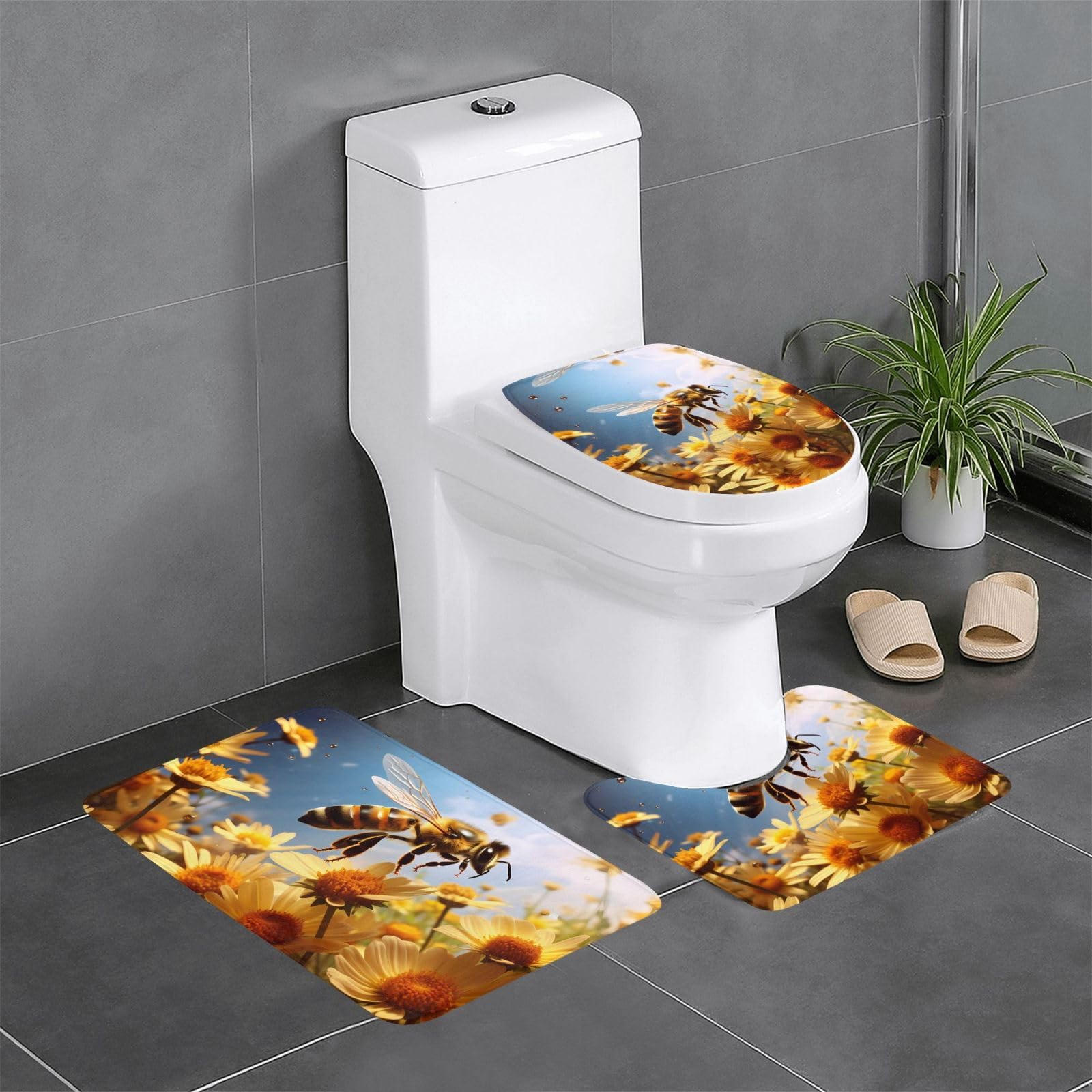 Tapis de salle de bain antidérapant Flying Bees pour toilettes et lavabo