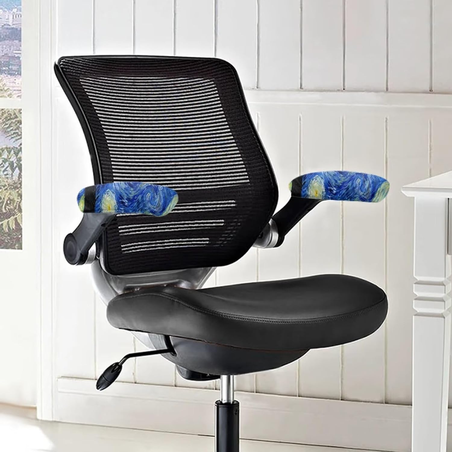Starry Night Print Office Chair Armrest Slipcovers Chair Arm Covers, Soft Comfy Desk Chair Slipcovers with Elastic Bands, Stretchable Gaming Chair Arm Protector