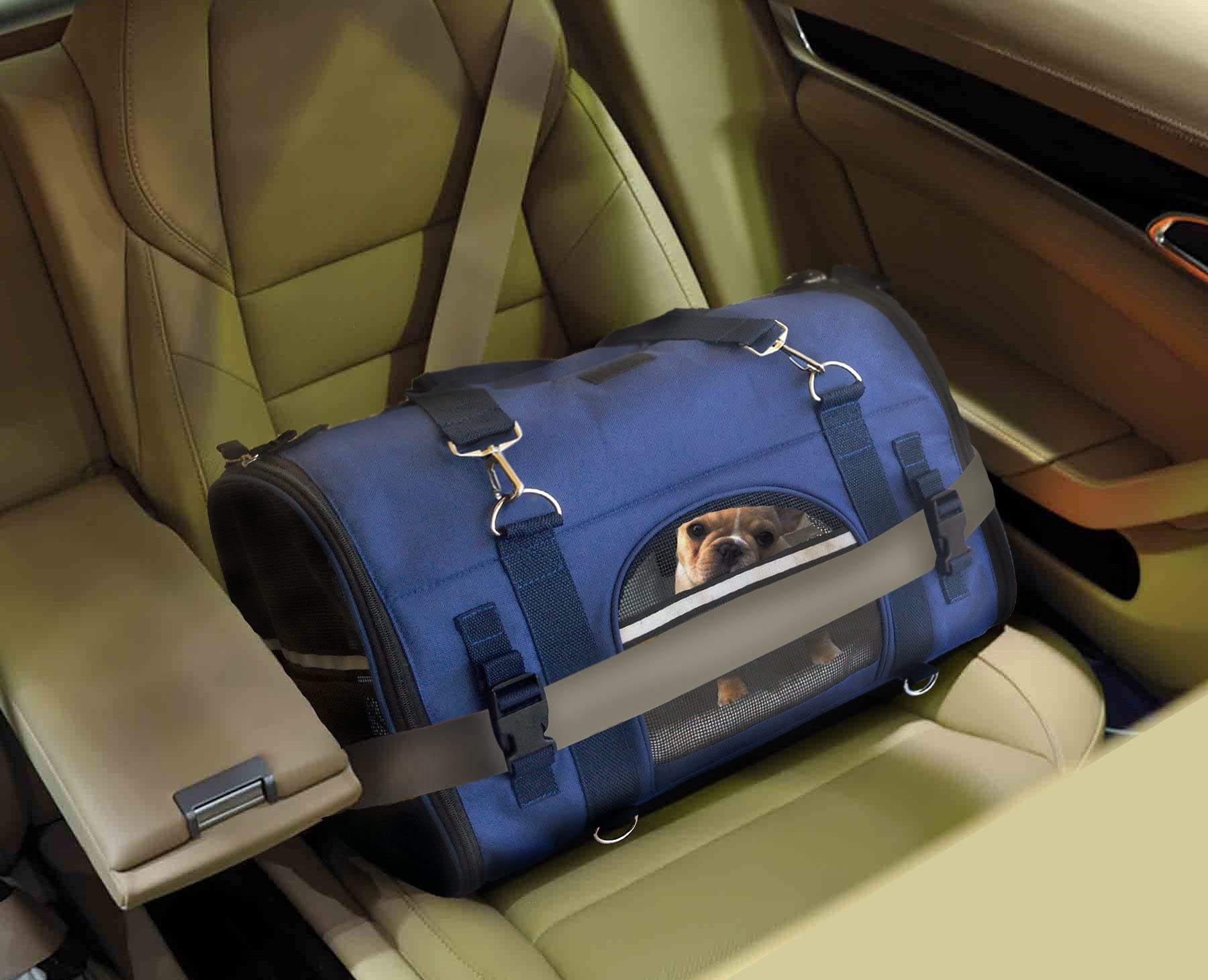 6-en-1 Robusta Mochila para Mascotas, Frontal/Pecho Mochila, Bolsa de Hombro y de Mano, Caja para Asiento de Auto, 2 Posiciones. Transportador de Viaje con Lados Suaves. para Mascotas de 45-54 cm