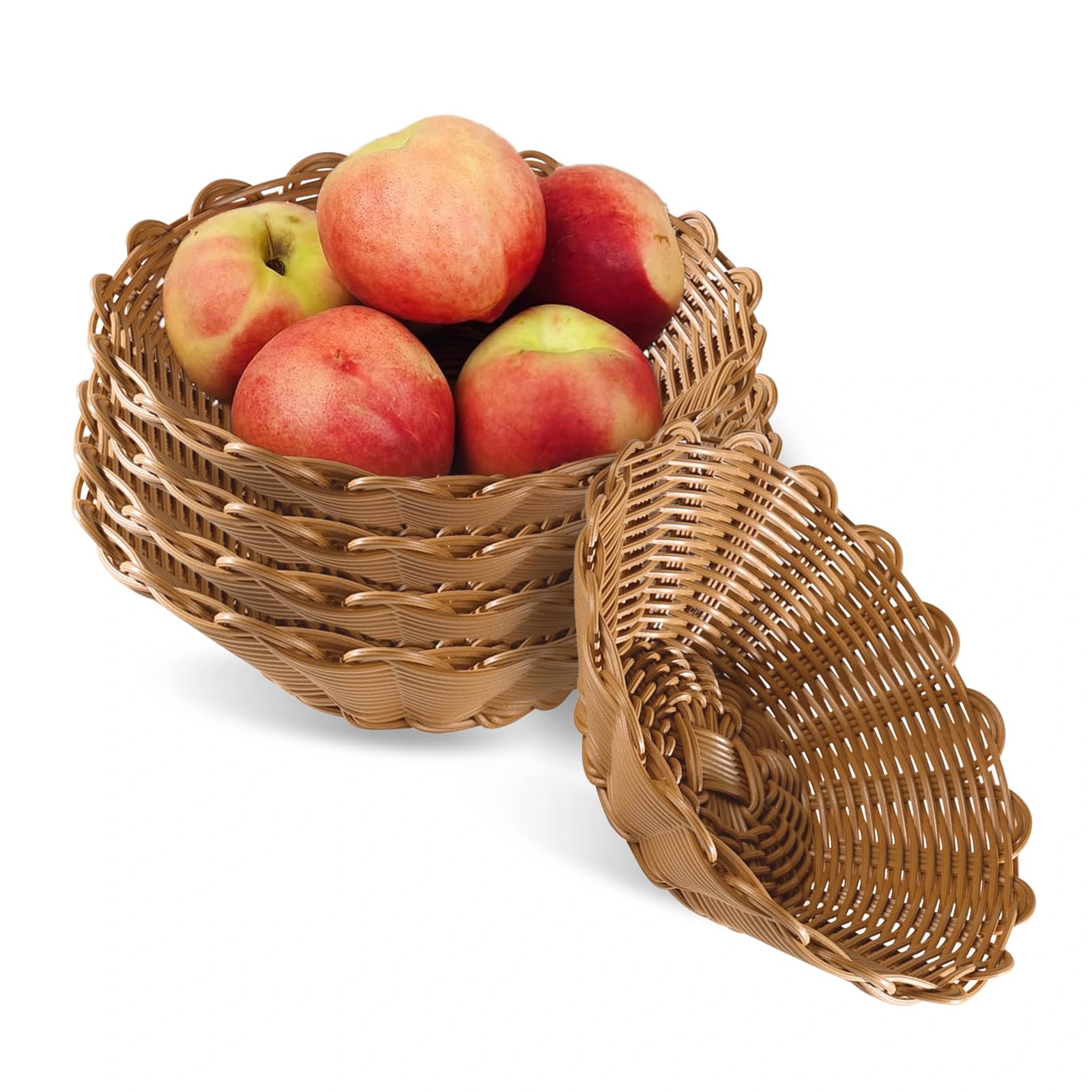 MDPUTY 5 PCS Bread Baskets for Table Round, Plastic Fruit Basket Round Small Woven Bread Basket Serving Wickers Food for Table Restaurant Display Decor