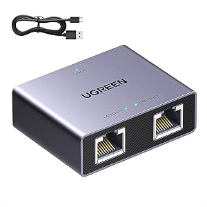 UGREEN Ethernet Splitter, 1 to 2 Gigabit Network Switch, 1000Mbps High-Speed Ethernet Switch, LAN RJ45 Internet Splitter w…