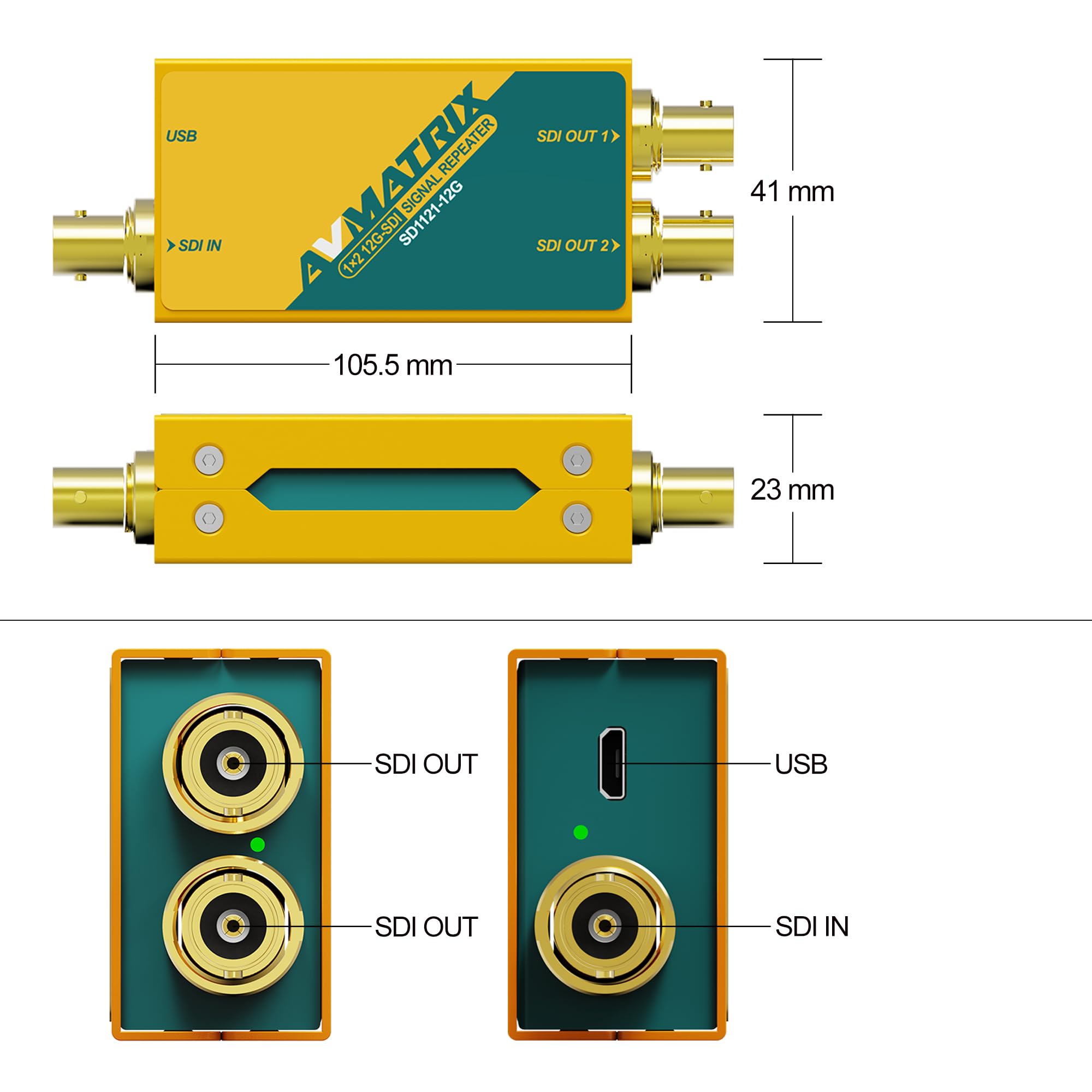 AVMATRIX SD1121-12G 1×2 12G-SDI Splitter 1×2 Amplificatore di distribuzione, 12G/3G/HD/SD supportati formati SDI, re-clocking, equalizzazione, retiming del segnale 1080p @60Hz