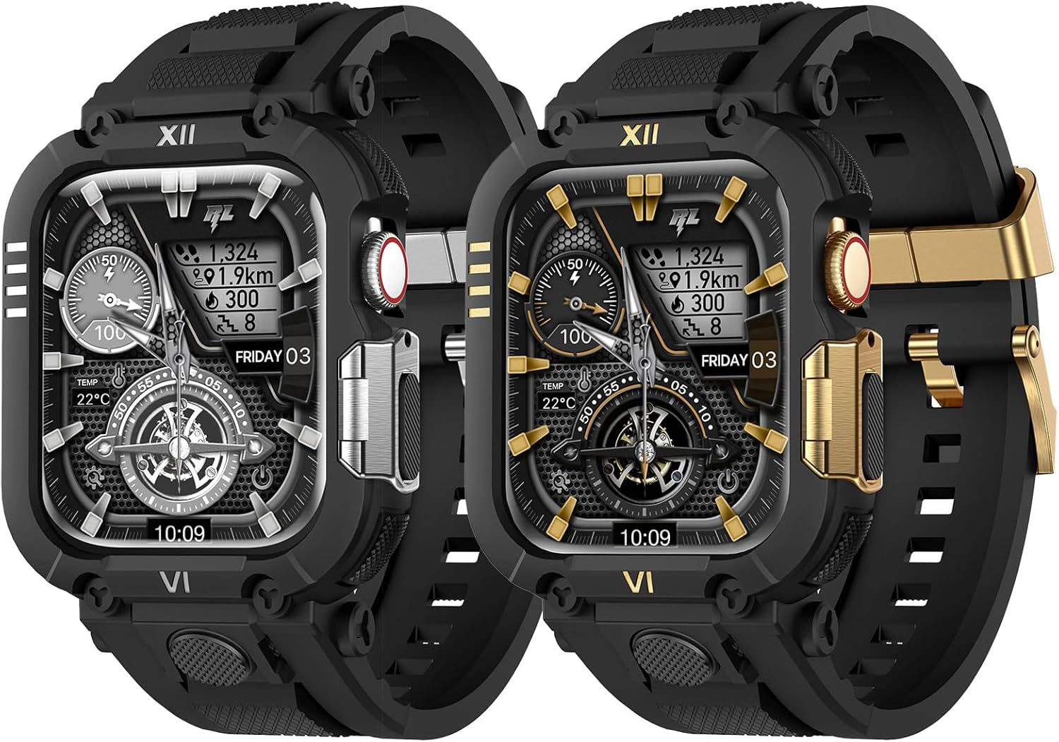 XYF Sport Smartwatch Cases with Band for Men, Rugged Shockproof Protective Metal Bumper Case,Compatible with Apple Watch 45mm 44mm Series 9/8/7/6/5/4/SE 3/2/1 Wristband