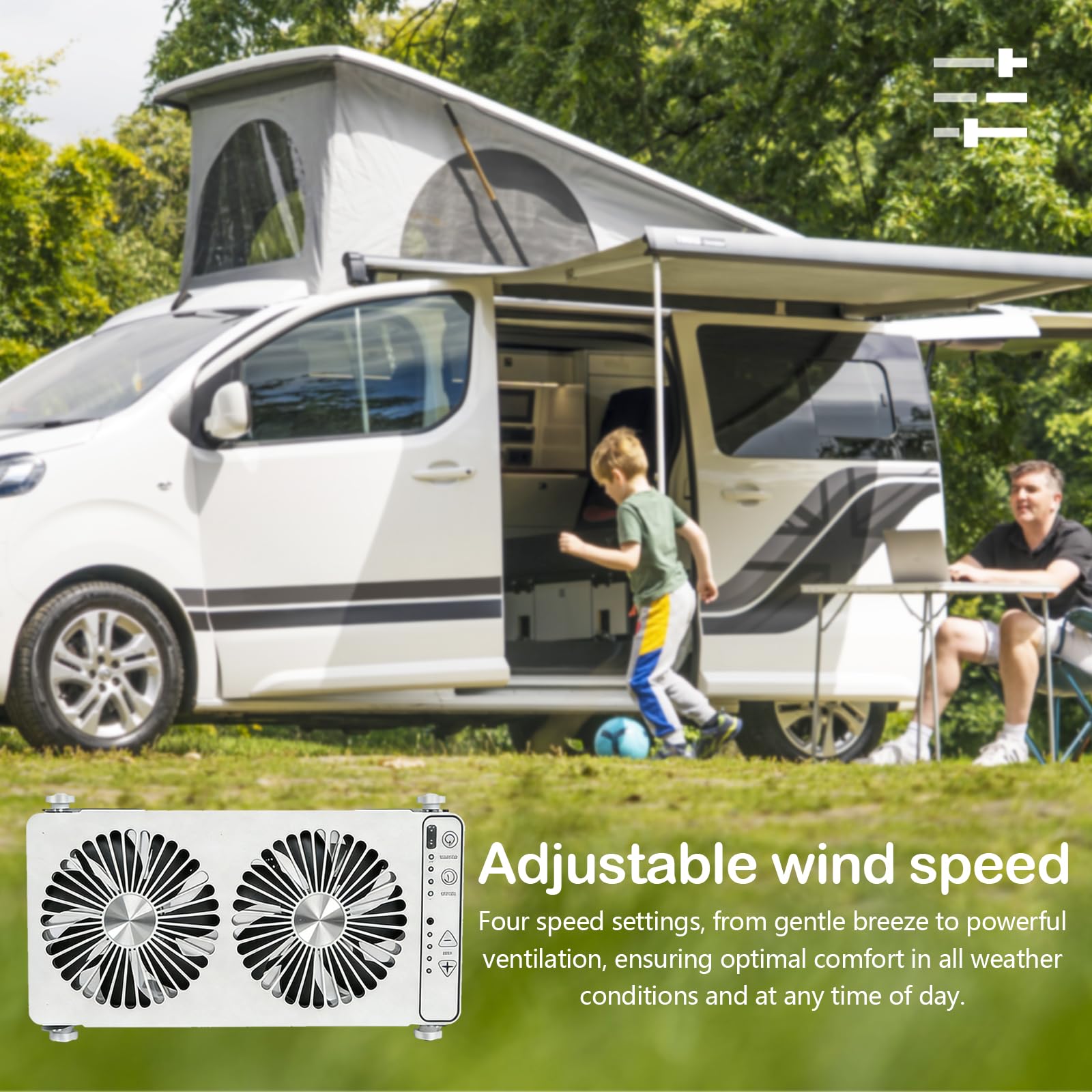 Ventilador De Techo Para Autocaravana, 12v Ventilador De Doble Fila Para Ventanas De Techo De Autocaravana Con 4 Velocidades Para Caravanas Camiones Y Furgonetas Extensible 37 A 59 Cm (Blanco)