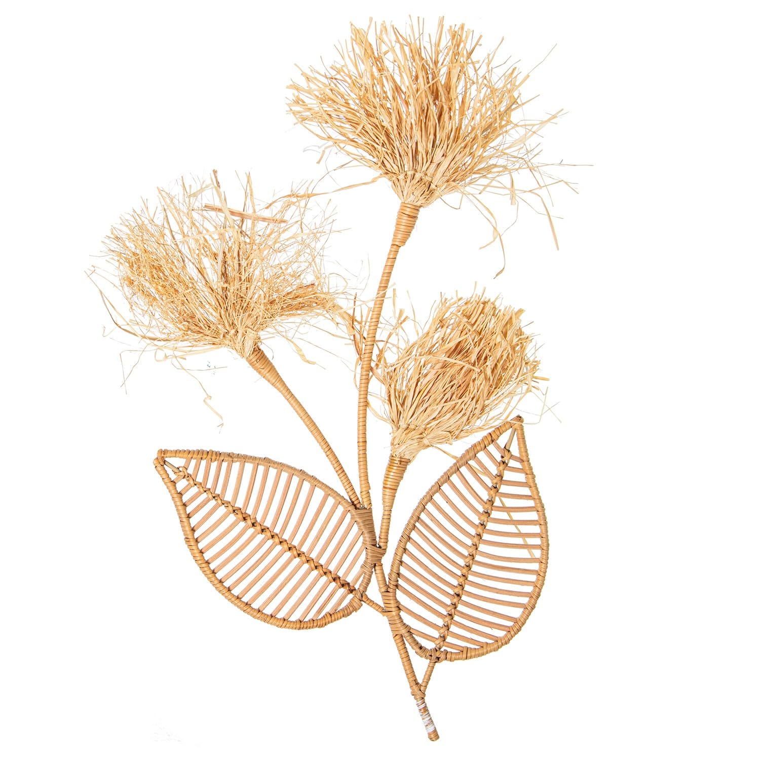 DRW Applique murale avec fleurs de rotin en naturel 3 x 33 x 65 cm
