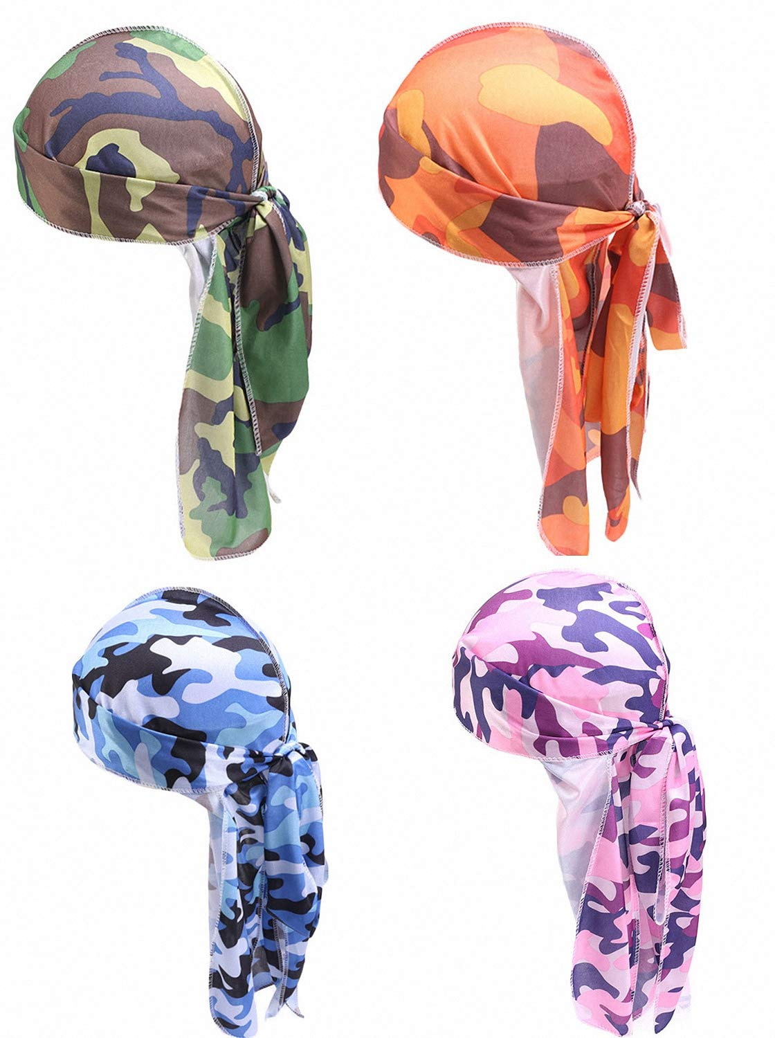 Ulalaza Men's Tjm-05-3A1 Star Satin Silk Head Wrap Durag Long Tail Beanies Cap Stretchable Velvet Durag Straps Headwraps For Wo