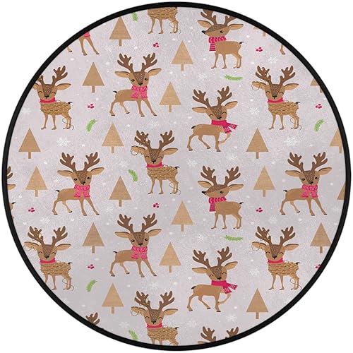 Miniatura 2 de Christmas Elk Xmas 14 Round Area Rug 3ft Machine Washable Circular Rugs for Dining Room Table Bedroom Playroom Throw Rugs for Dog Living Room Floor