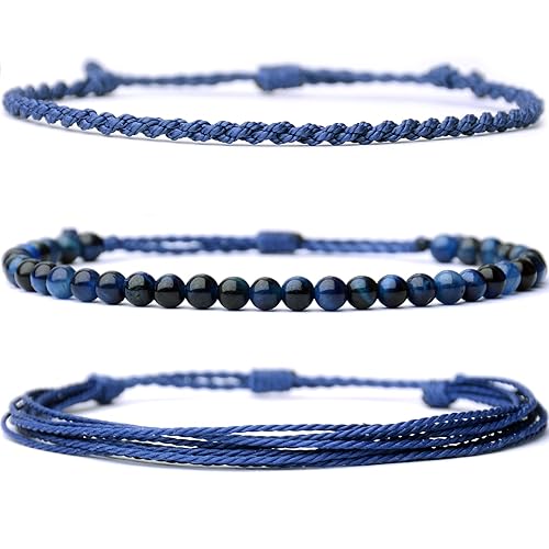 Miniatura 333 de Handmade Natural Stone Beaded Healing Bracelet Gift for Men Adjustable Rope String Bracelet (picasso jasper, Adjustable)