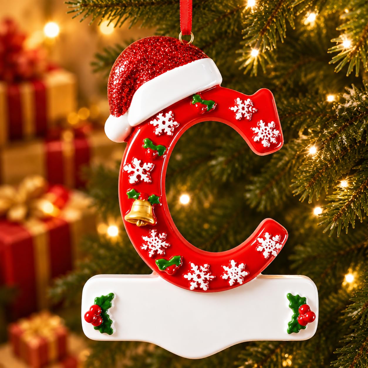 Bemaystar 3D Resin Letter Christmas Ornaments, Hand Painted Initial Christmas Tree Ornaments, Premium Holiday Decoration for Family Christmas Tree Decor, Ornaments for Christmas Tree, C