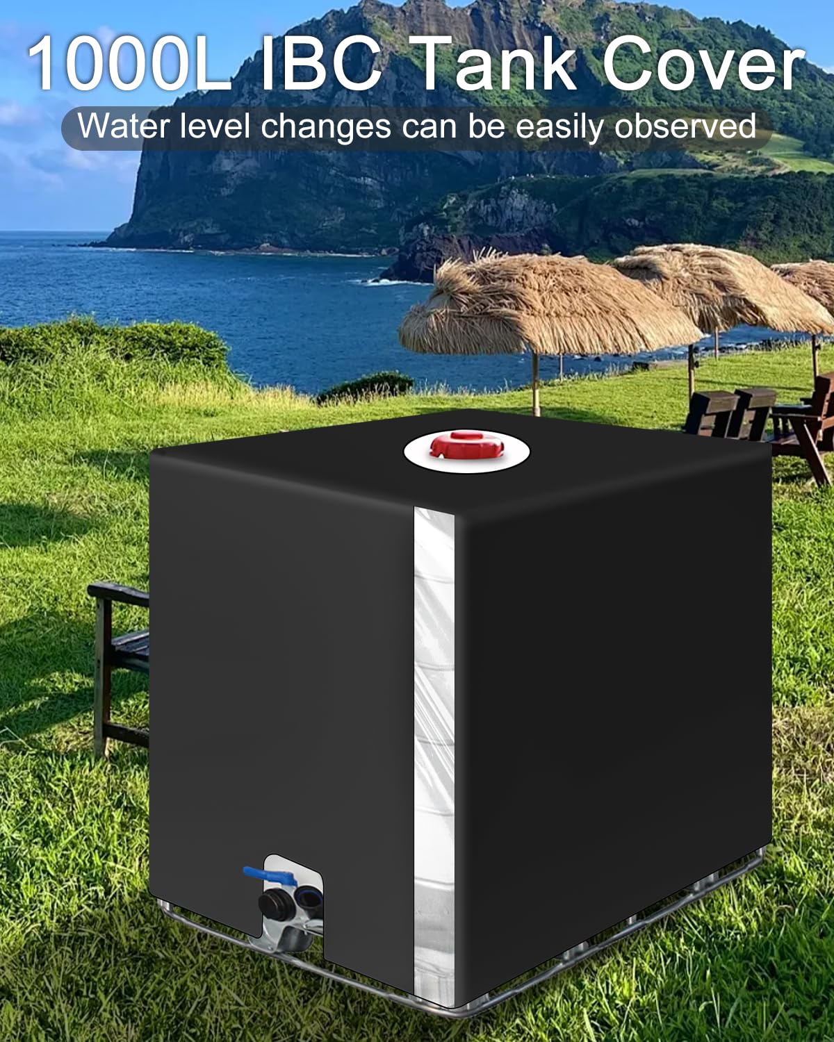 Cubierta para Depósito de Agua 1000 litros, Cubierta Funda Deposito con Película Transparente, Antipolvo Anti UV Cubierta Protectora Depósito Agua IBC, Funda Bidon Cubierta Deposito Agua,Negro