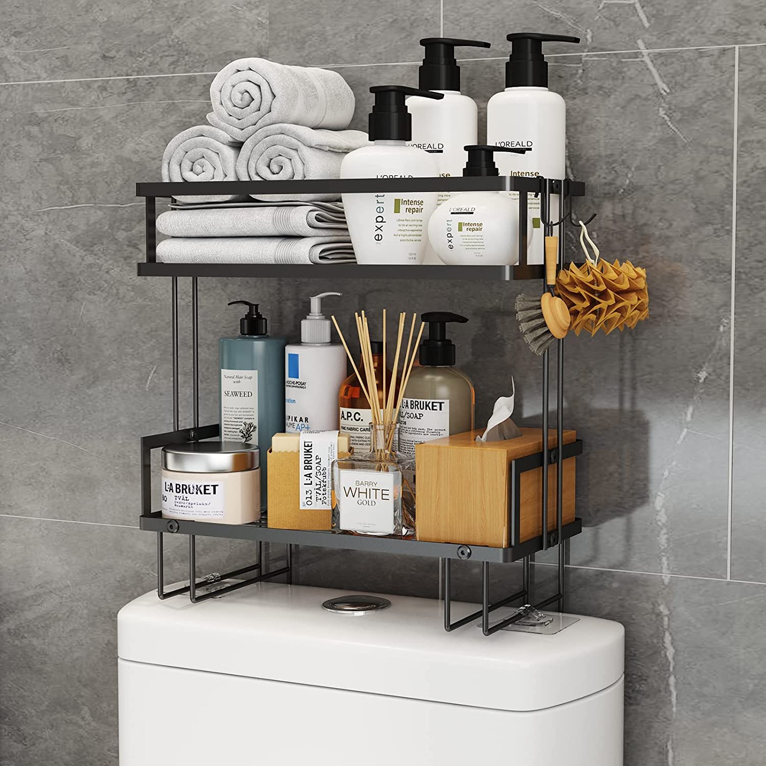 Nnewvante 2 Tier Bathroom Organizer Shelf Over Toilet, Modern Style, Over-the-Toilet Shelf, Shelf