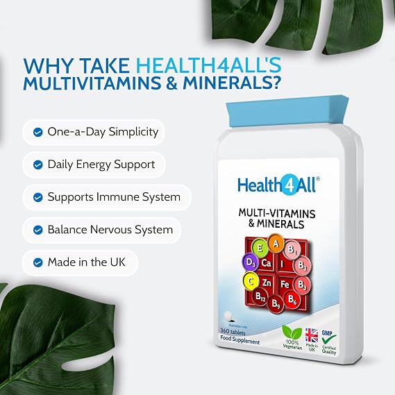 Multivitamins & Minerals One a Day 360 Easy to Swallow Tablets, 100% RDA | 1 Year Supply, Daily Essential Nutrients for Men & Women, Supports Energy, Immunity & Overall Health | Made in UK