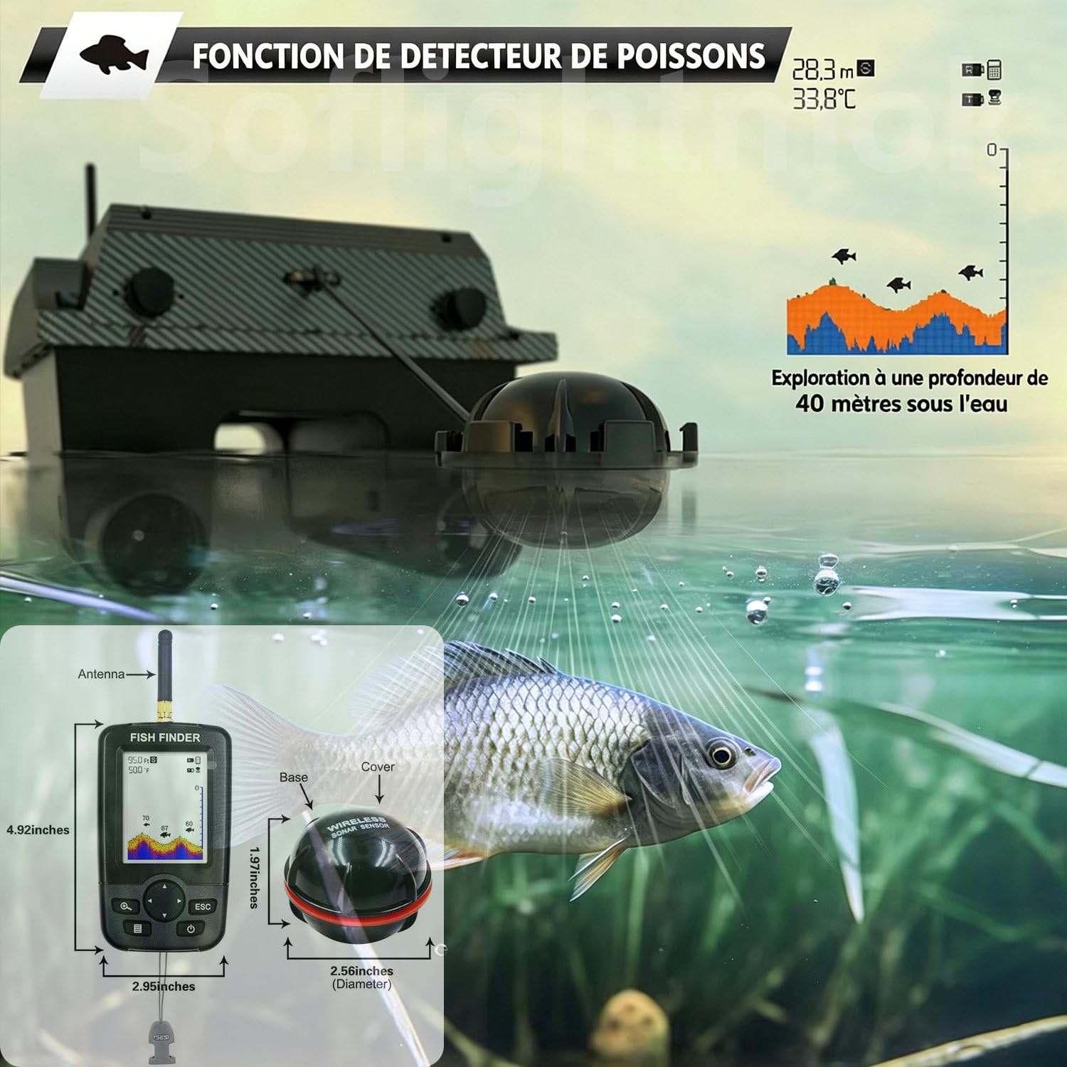 Bateau amorceur GPS echosondeur avec sondeur de pêche + Dual GPS BeiDou, 800 m portée,180 waypoints,largage 3 kg,livraison appâts,pose hameçon,traction filet,kit complet performant pour la pêche