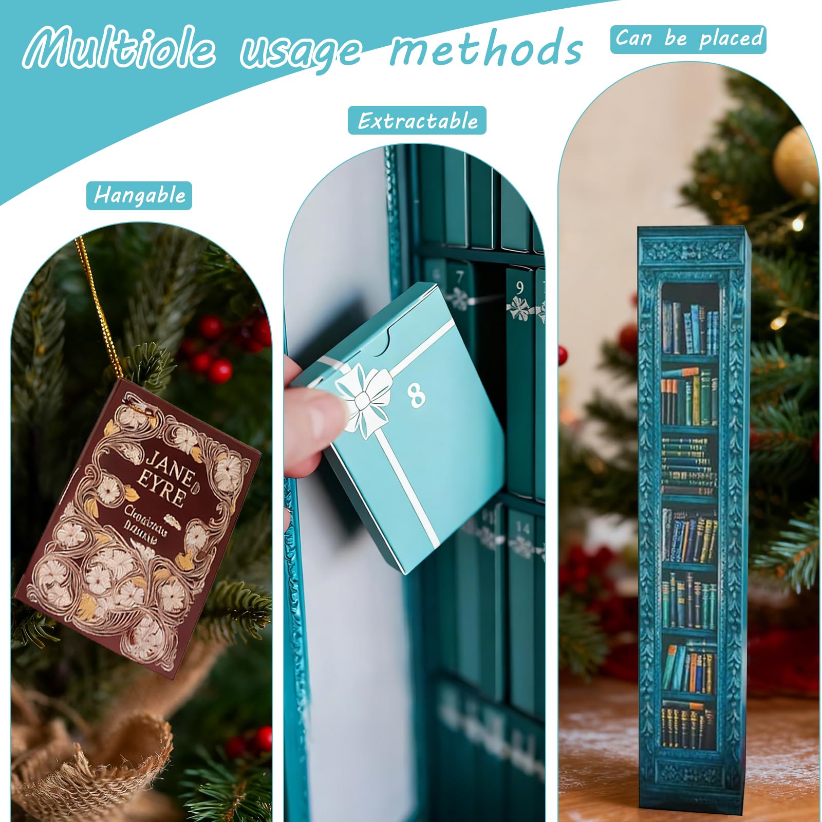 KEAGAN Mini libro ornamento calendario dell'avvento in miniatura biblioteca libreria decorazione Natale conto alla rovescia calendario 25PCS mini libro decorativo libro di Natale calendario