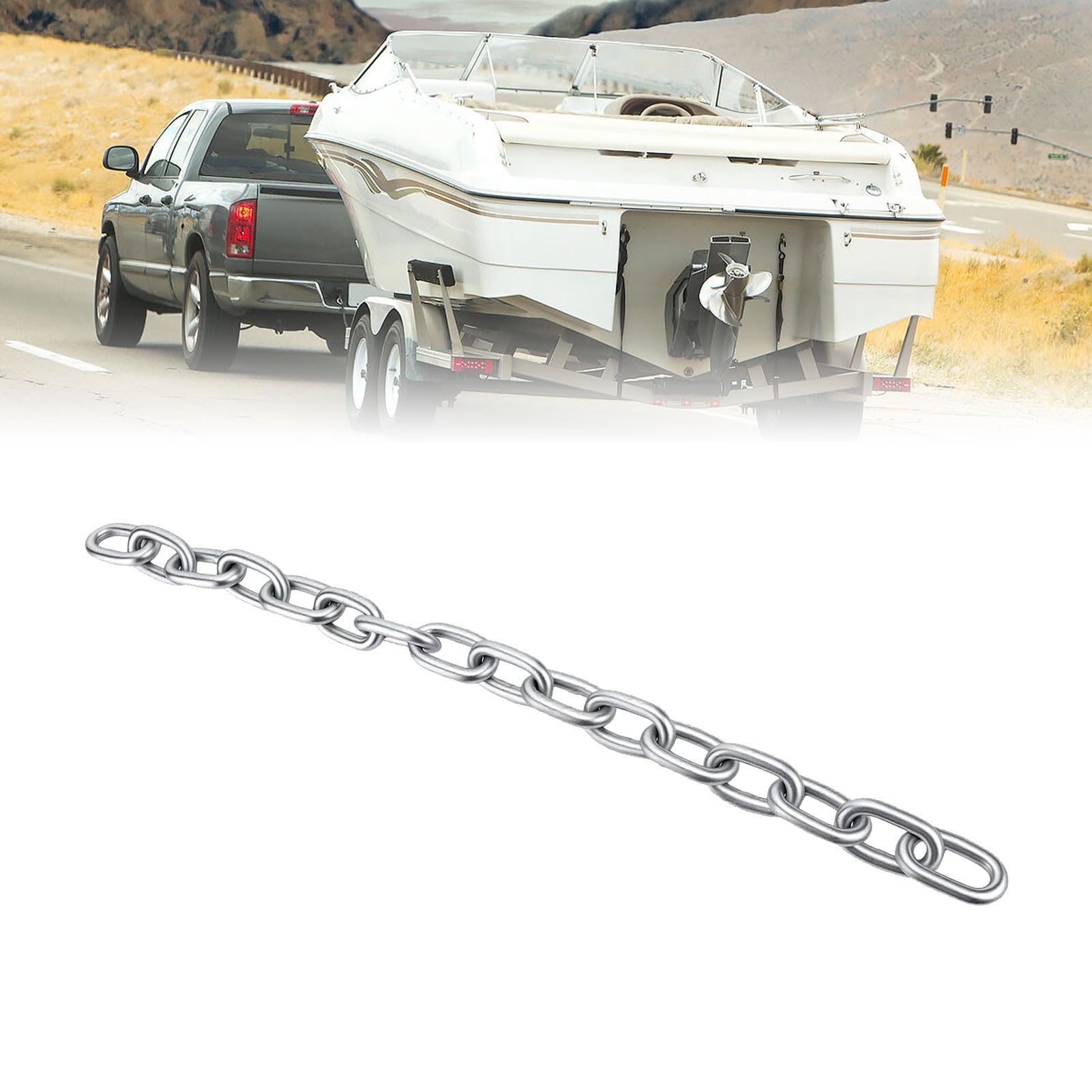 Akozon Catena di Sicurezza per Traino in Acciaio Al Carbonio Zincato Carichi Pesanti, Diametro del Filo 13 Mm, Carico Rottura 7716 Libbre, Collegamento il Backup Rimorchio