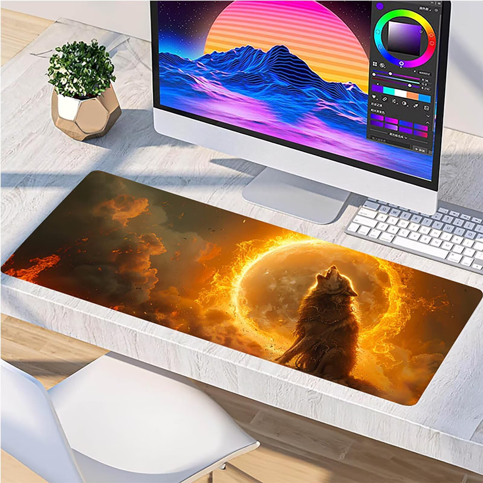Tappetino Mouse XXL 1500 x 800 mm, Tappetino Mouse Lupo, Gaming Mousepad Migliorare la Velocità e la Precisione, Mouse Pad con Base in Gomma Antiscivolo, Ufficio Accessori Gaming, Grigio C-8714
