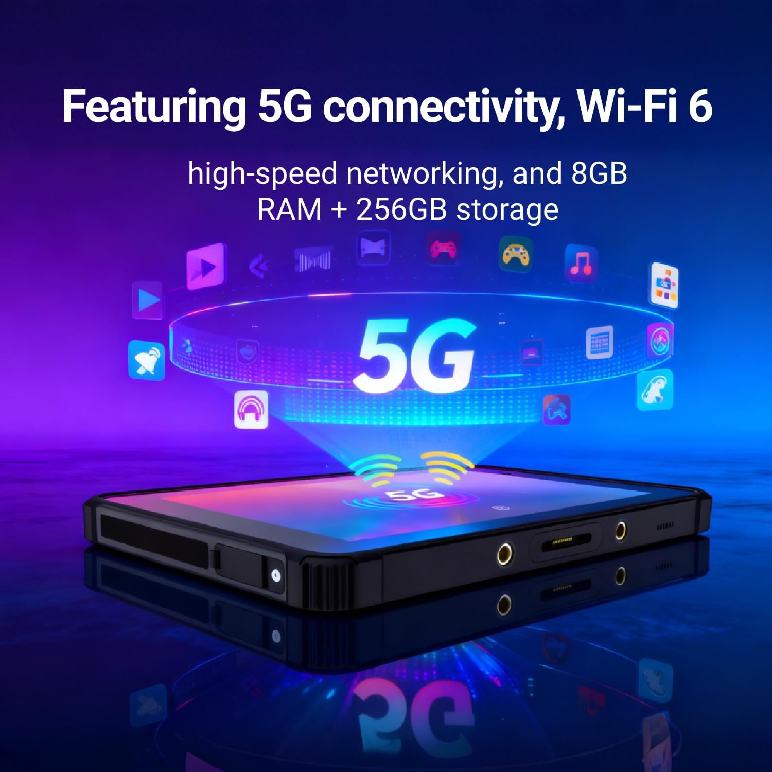HUGEROCK H81 tablet showing 5G and Wi-Fi 6 connectivity