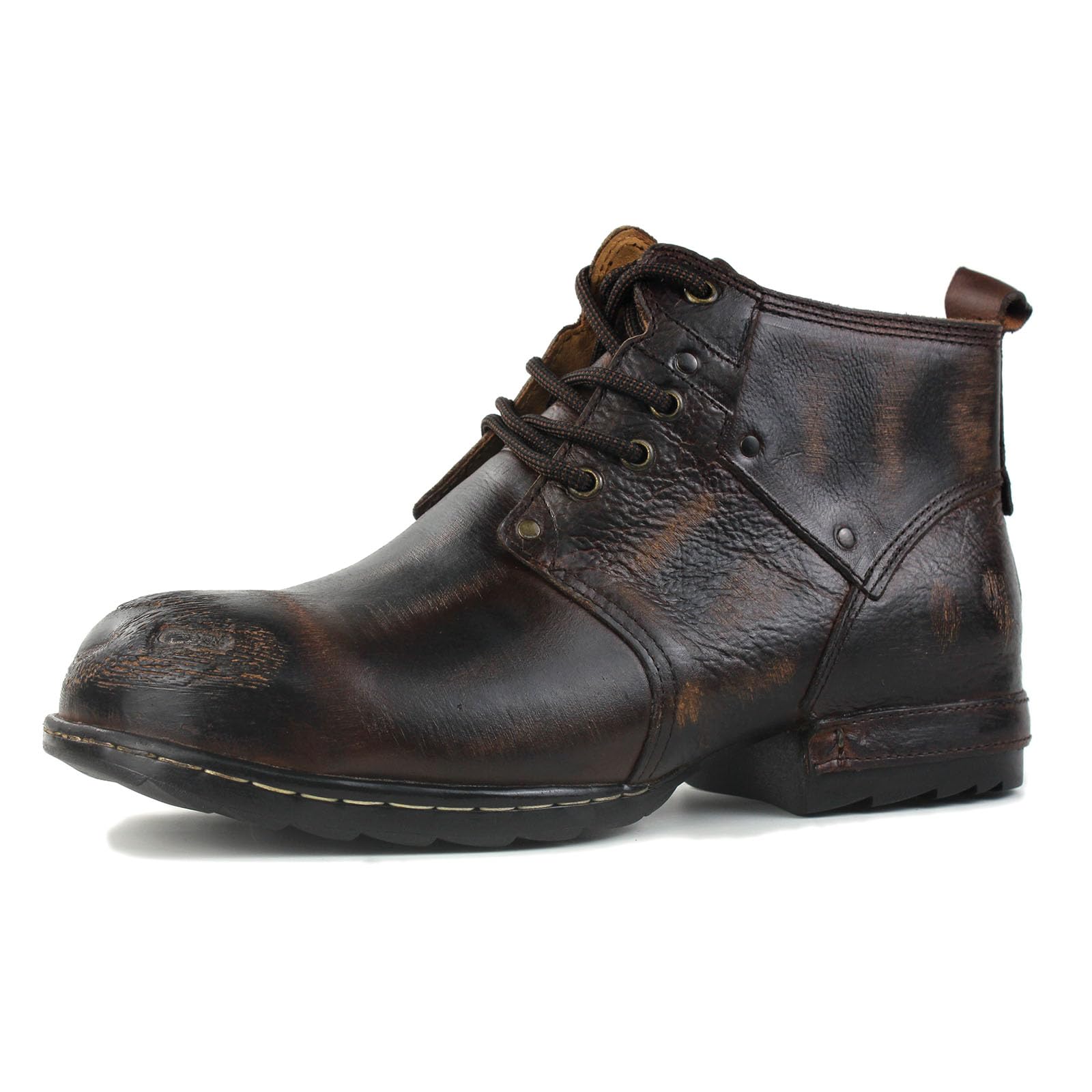OSSTONE Scratch Black Metal Toe Design für zusätzliche Stoßfestigkeit Motorradstiefel für Männer Knöchel Walking Mode Lace-Up Leder Chukka Stiefel OS-6015-3-A-R