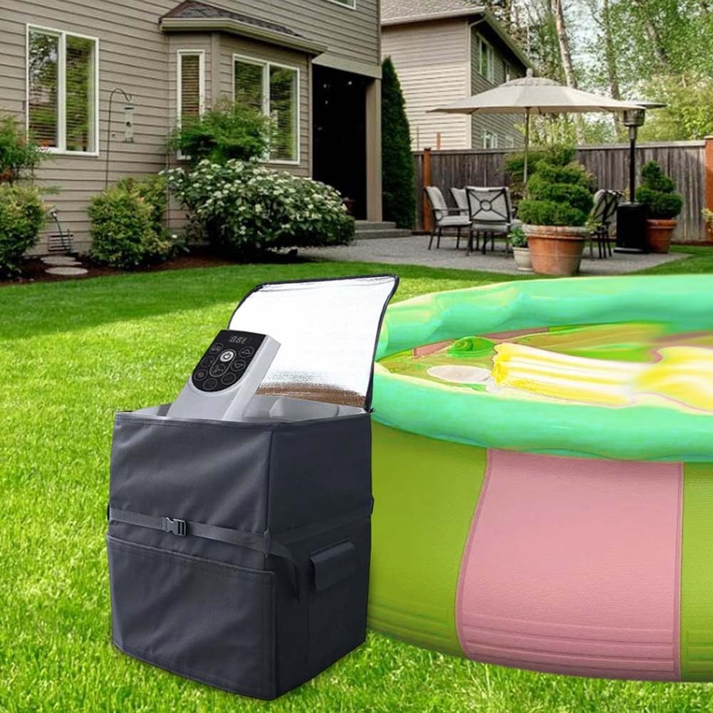 Funda protectora de aluminio con cremallera para bomba de calefacción de spa, cubierta aislante resistente a la intemperie para bombas de bañera de masaje en villas y hoteles, color negro