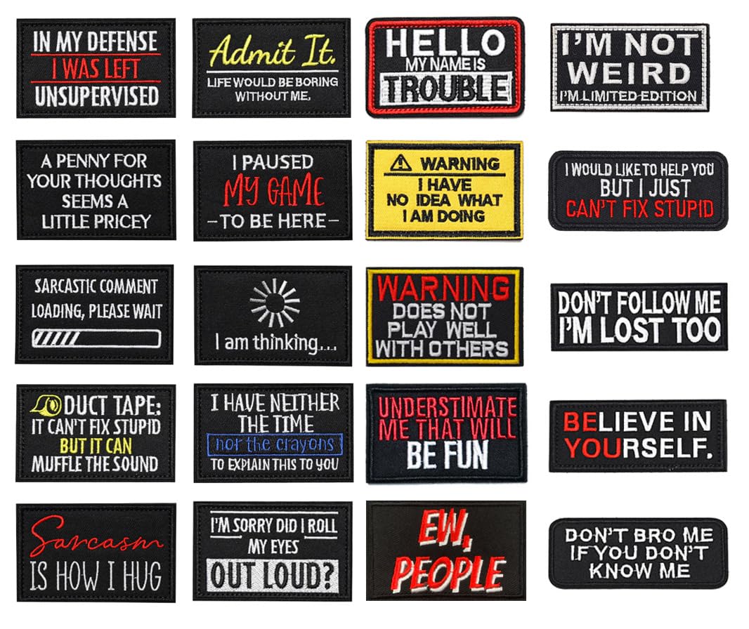 Bundle 20 PCS Funny Sayings Patches Set, Tactical Morale Fun Biker Emblem Embroidery Hook and Loop Applique Badge for Clothes Jackets Backpack Hat Vest Uniforms Armband Collect Etc. — image 1