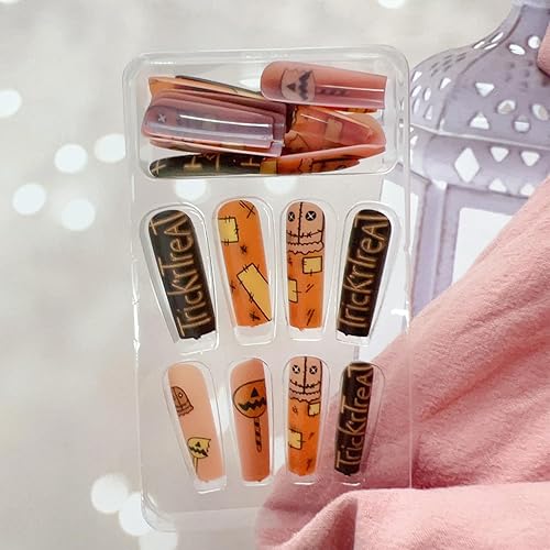 Miniatura 2 de Uñas postizas a presión de Halloween, largas y cuadradas, uñas postizas acrílicas de Halloween con diseños, uñas adhesivas de Halloween de cobertura
