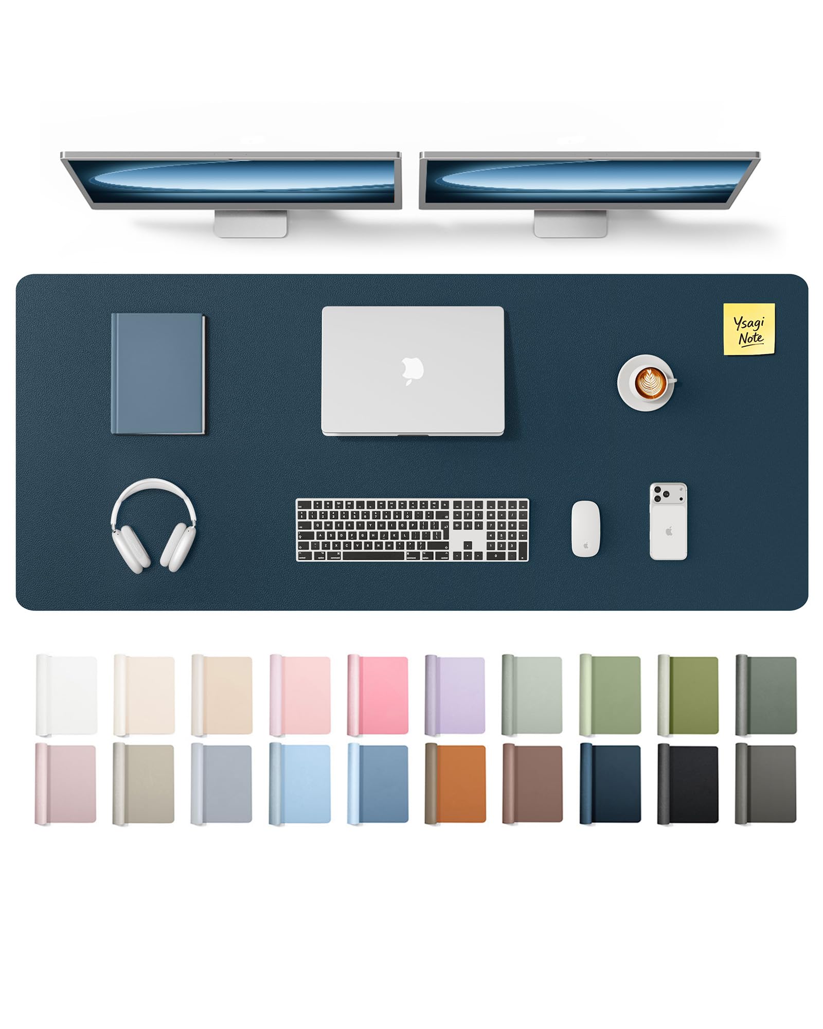 YSAGi Leather Desk Pad Protector, Office Desk Mat, Large Mouse Pad, Non-Slip PU Leather Desk Blotter, Laptop Desk Pad, Waterproof Desk Writing Pad for Office and Home (Dark Blue,55" x 17.2") Dark Blue 55" x 17.2"