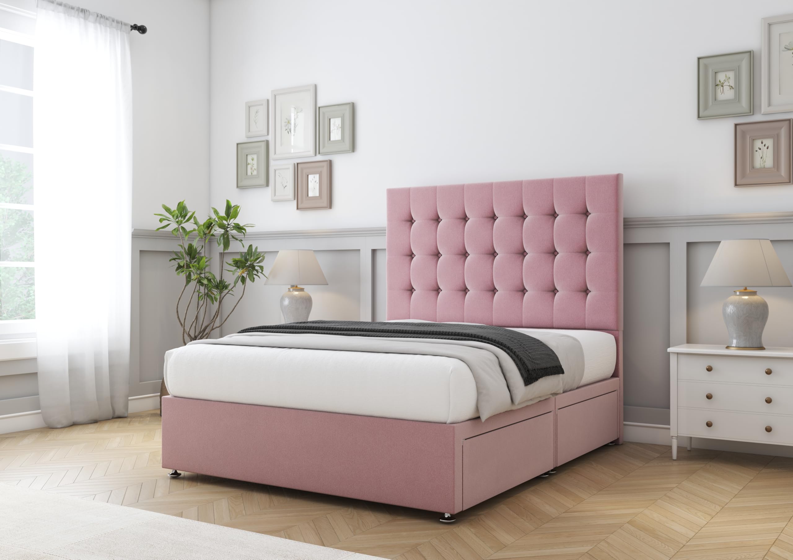 Comfort Beds Savanah Divan Base with No Drawers and Matching 26 inches Headboard without Mattress (Plush Pink, 3FT Single)