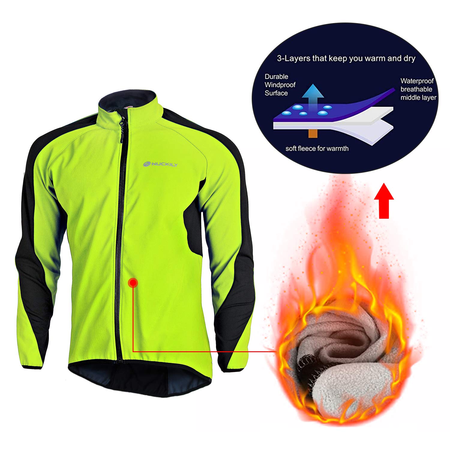 NUCKILY Herren Radsport Jacken Langarm Radsportanzüge Radtrikot Radfahren Kleidung Langärmeliges Fahrradtrikot mit Thermofleecefutterfür Herbst/Winter Mit 3 Taschen