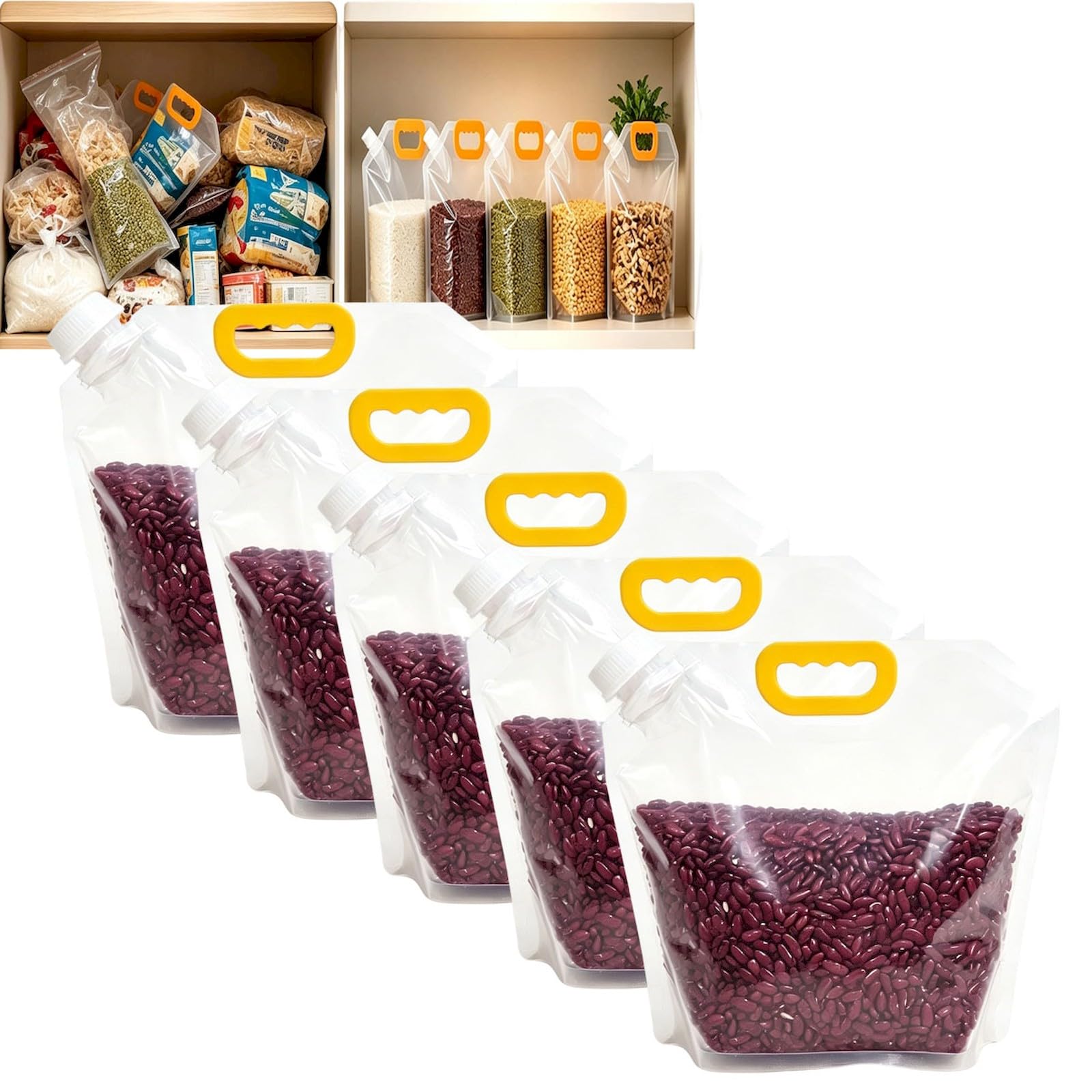 Airtight Grain Storage Bags with Handle, Reusable Moisture-Proof Food Storage Bags for Rice, Beans, Flour, Cereal & Dry Goods (35 * 32cm,5Pcs)