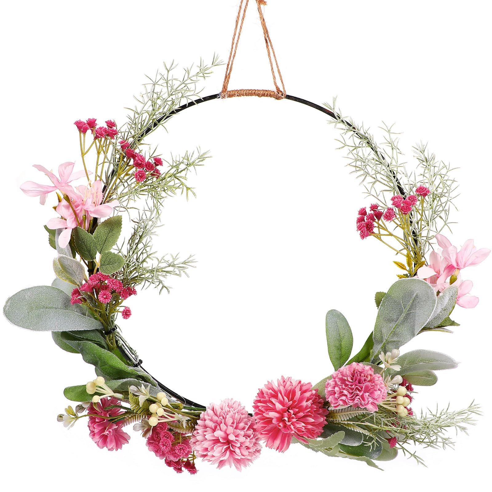 ABOOFAN Metall Türkranz Osterkranz Frühlingskranz Künstliche Blumen Metallring Eukalyptus Kranz Girlande Nelken Blumenkranz Floral Wandkranz Ostern Frühling Haustür Deko