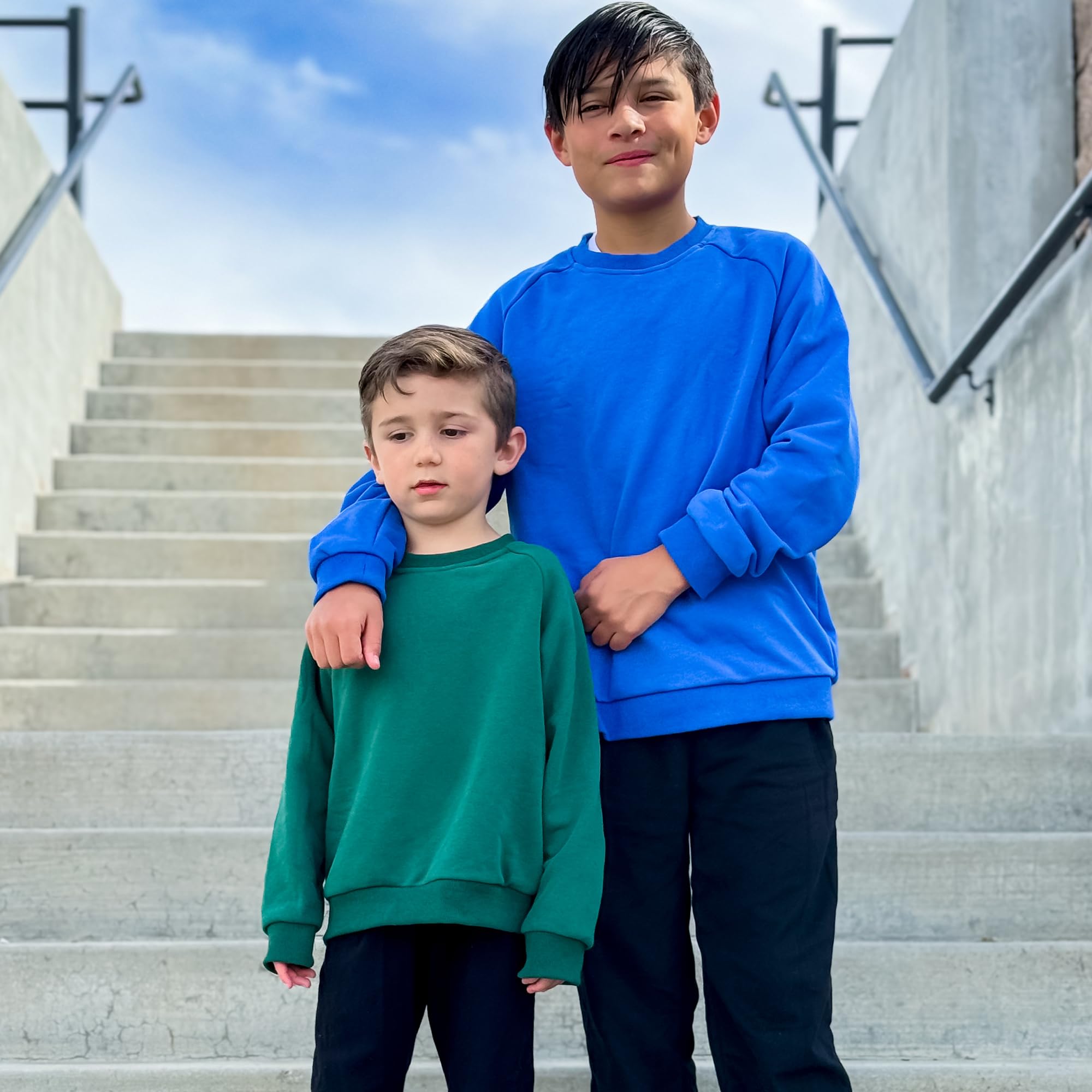 BIG ELEPHANT Sudadera Infantil de Cuello Redondo para Niños – Pullover de Forro Polar Delgado, Manga Larga, Suave y Cálido