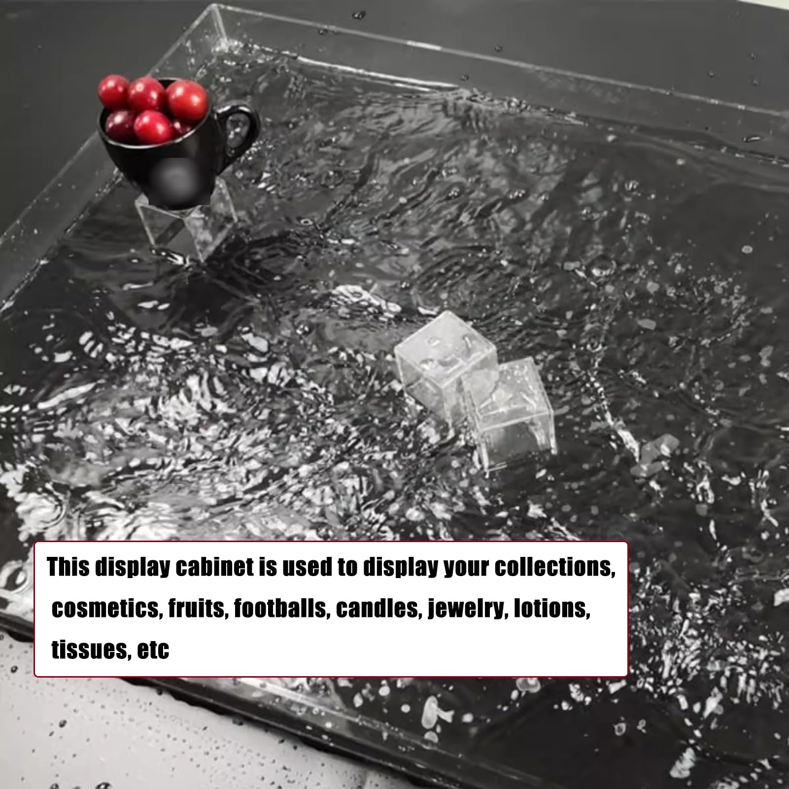 Taca do zdjęć wykonana z przezroczystego akrylu, wysokość 6 cm, gablota, płaski zbiornik na wodę, przenośne pudełko do przechowywania żywności i kosmetyków (40 x 40 x 6 cm)
