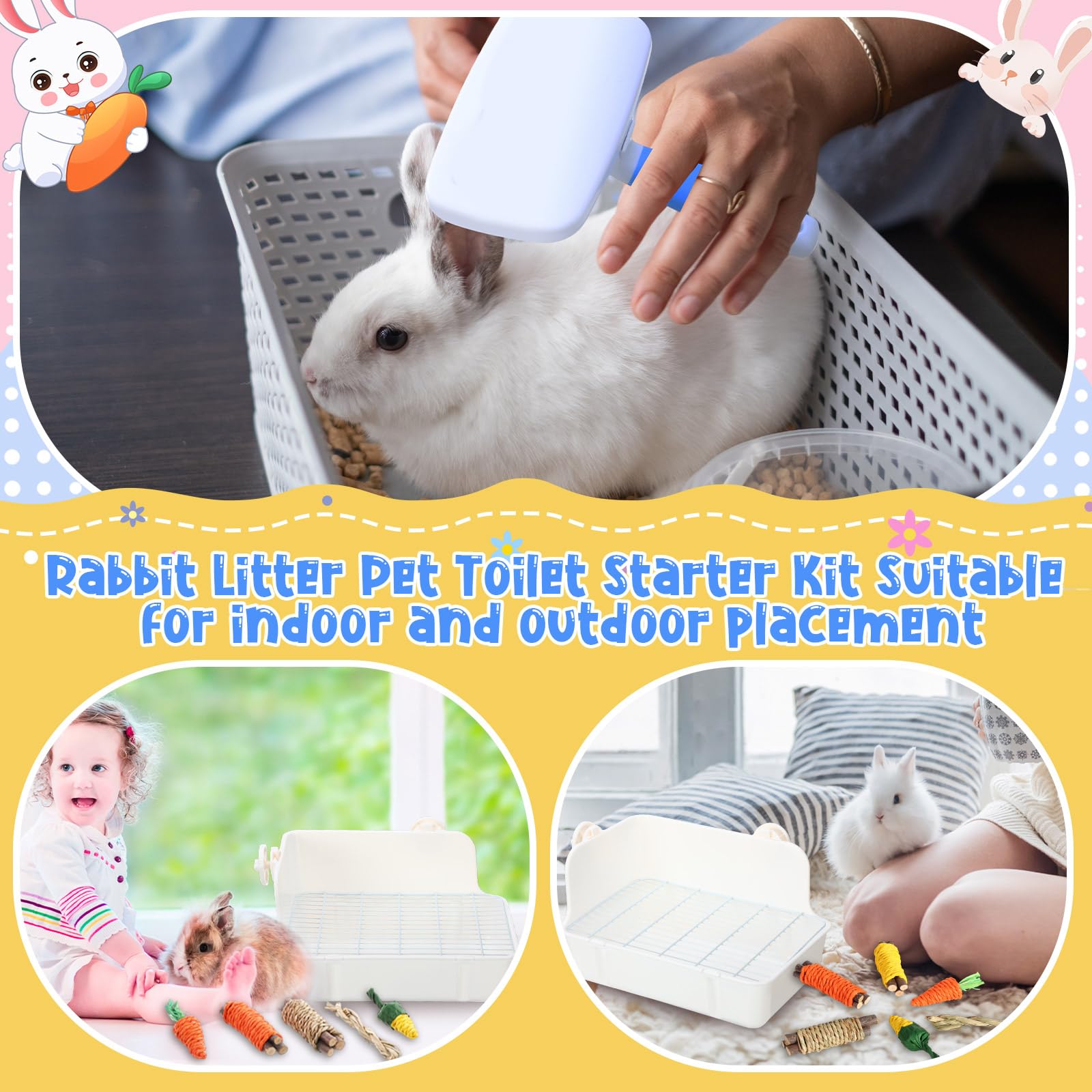 Kit iniziale per lettiera per conigli, 20 pezzi, kit per la toelettatura degli animali domestici con ciotole appese e bottiglia d'acqua per piccoli animali, coperta in flanella con set di