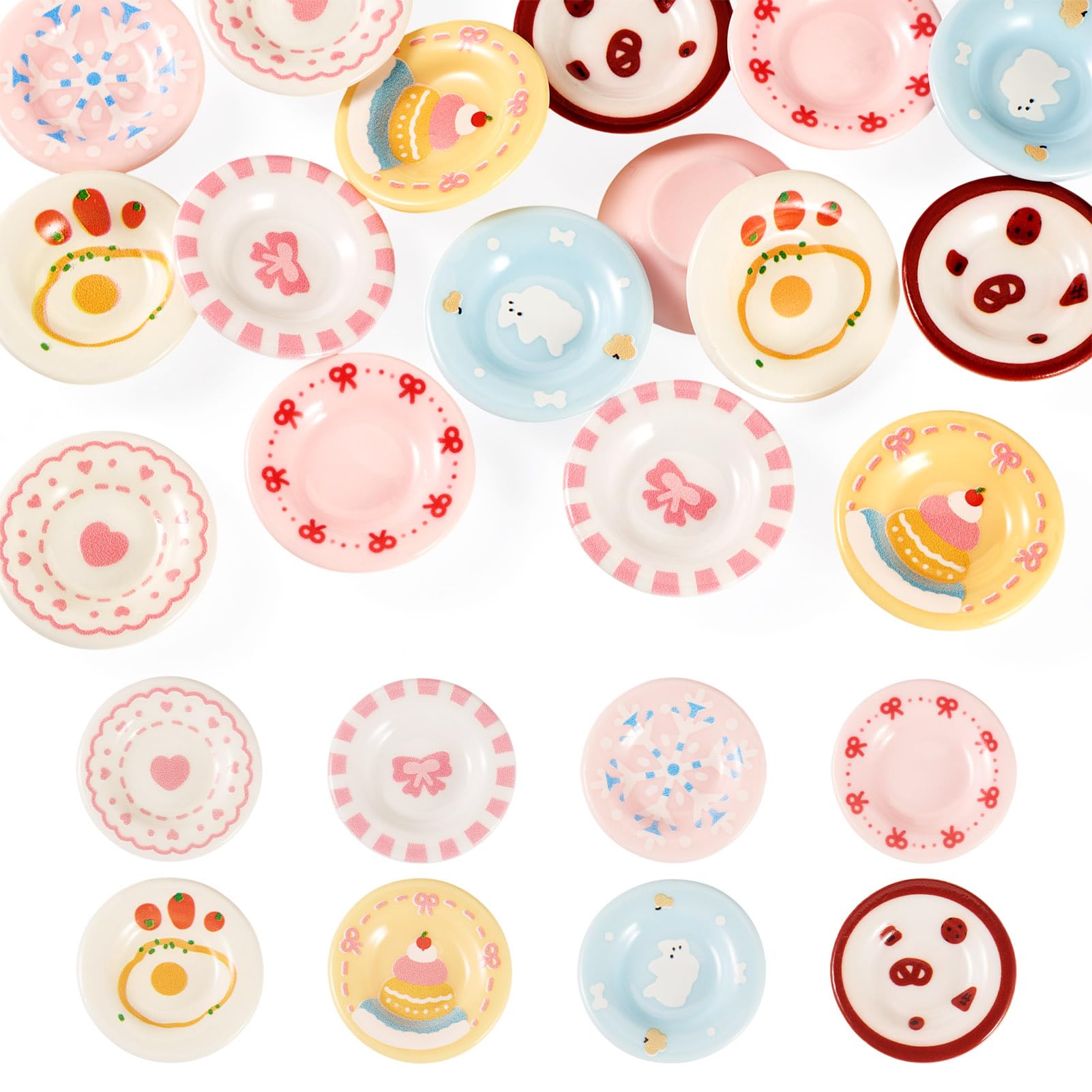 Spritewelry 16Pcs Mini Reisn Plates Miniature Dollhouse Dishes Mini Kitchen Set 8 Colors Tiny Tableware Accessories for Jewelry Keychain Desktop Decorations Dollhouse Ornaments